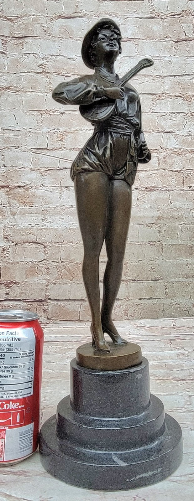 Music Woman Banjo Marble Base Handcrafted Art Bronze Sculpture Statue Figure