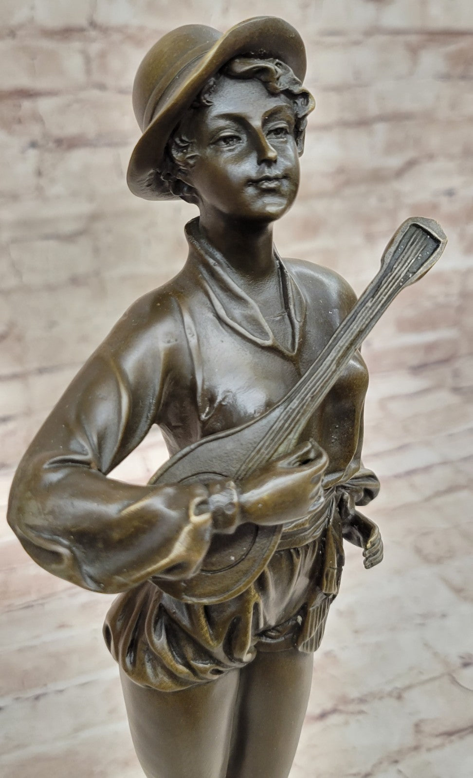Music Woman Banjo Marble Base Handcrafted Art Bronze Sculpture Statue Figure