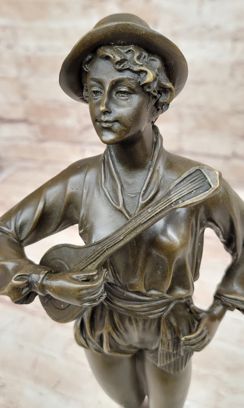 Music Woman Banjo Marble Base Handcrafted Art Bronze Sculpture Statue Figure