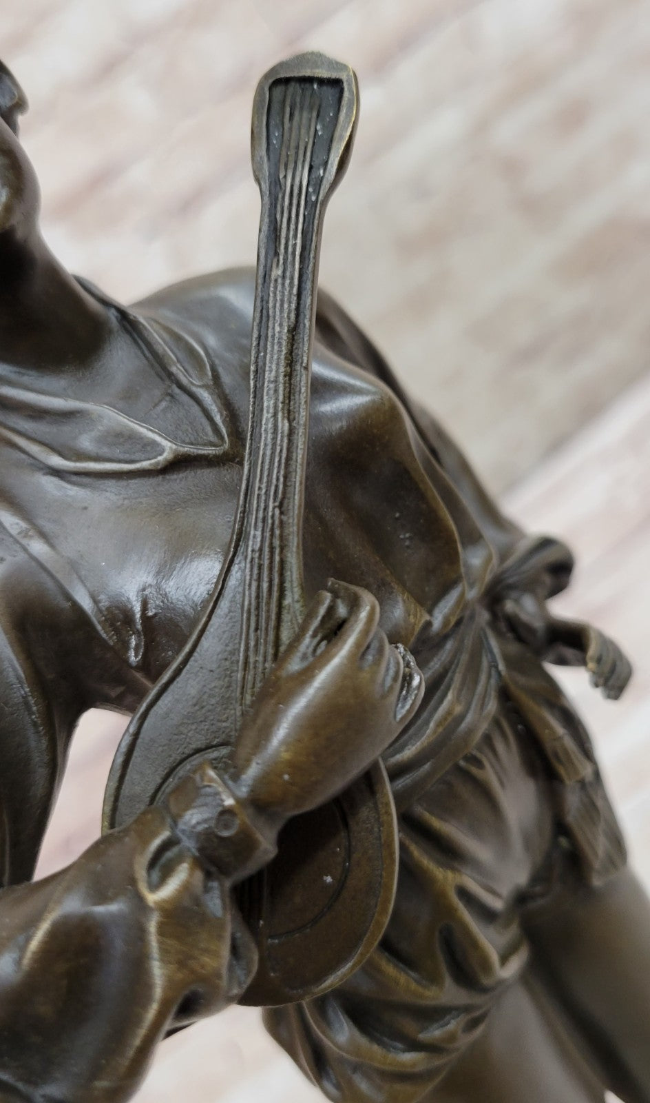 Music Woman Banjo Marble Base Handcrafted Art Bronze Sculpture Statue Figure
