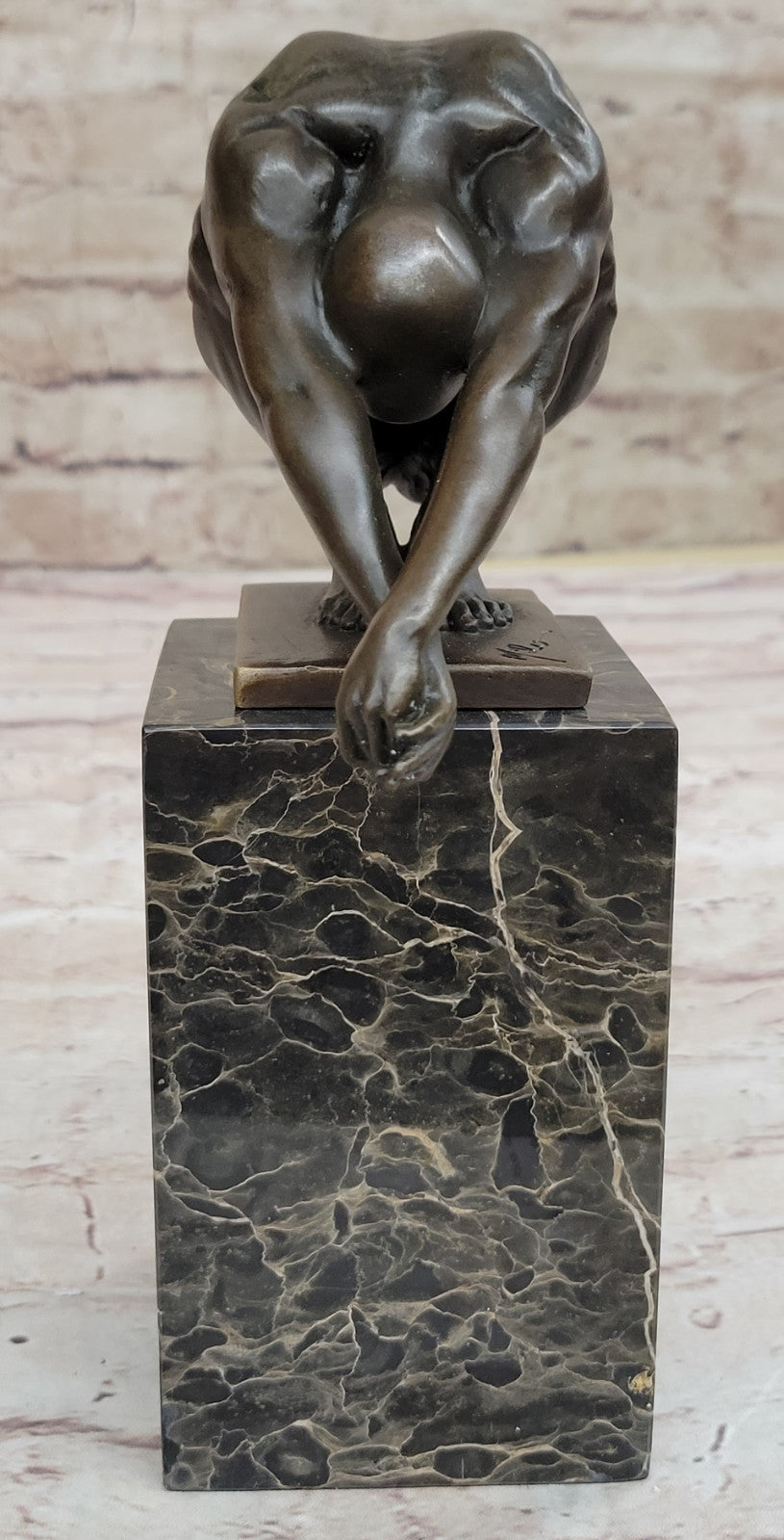 Art Deco Nude Male Diver Bronze Sculpture Marble Base Figurine Figure Home Decor