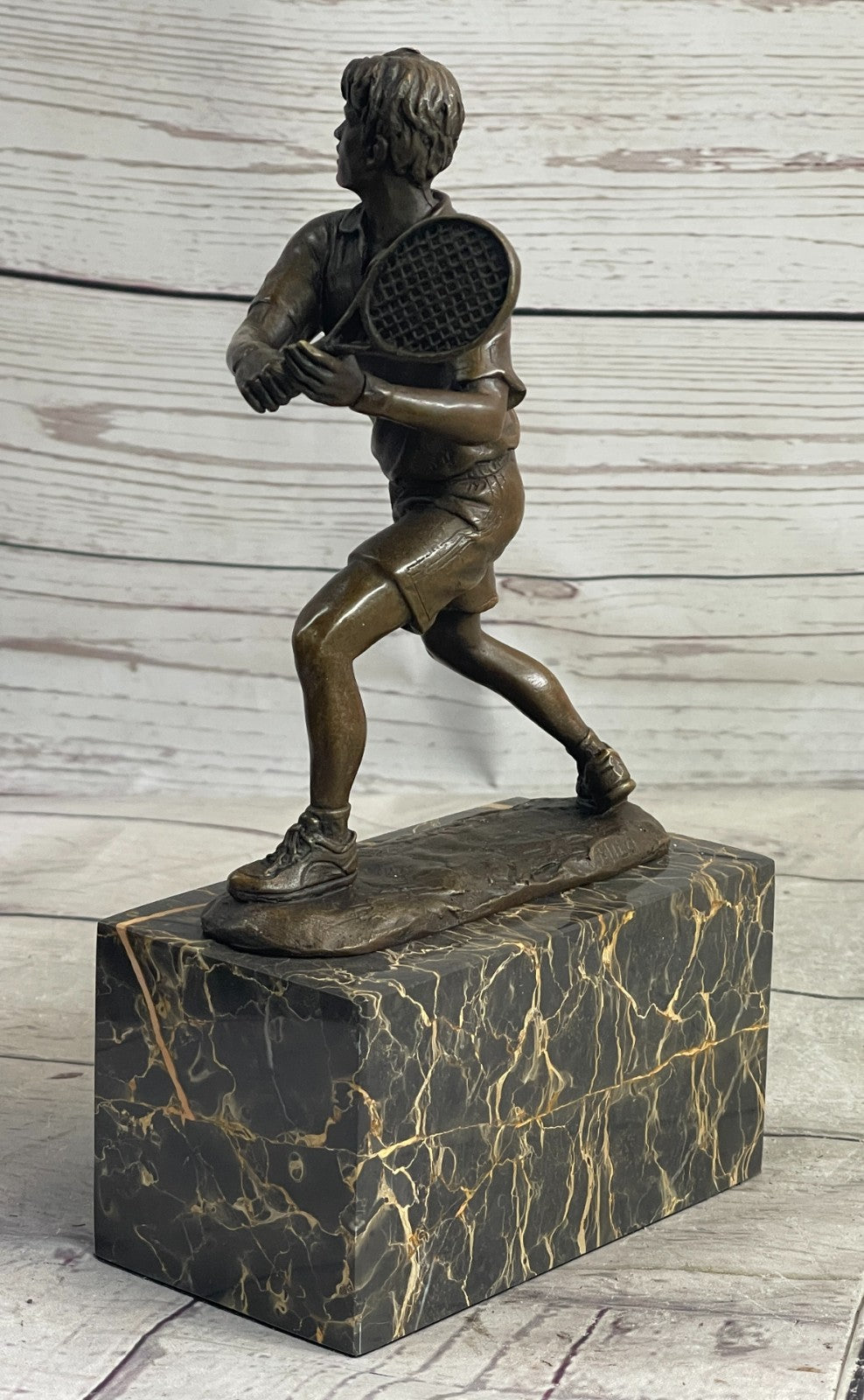 Rare Fine Vintage Bronze Signed Sculpture Statue Tennis Player Marble Base GIFT