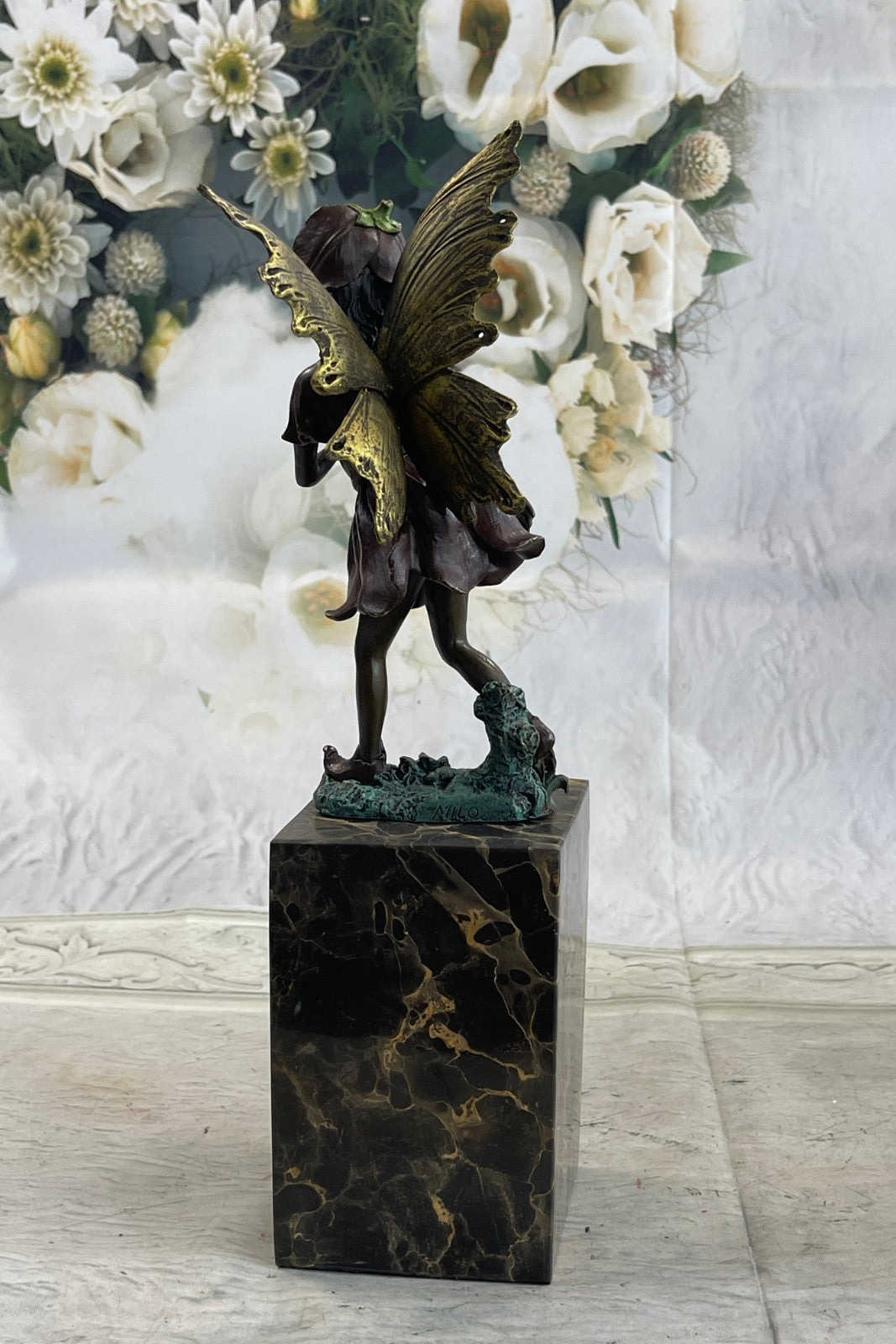 Handcrafted bronze sculpture SALE Art Angel Butterfly Guardian Patina Gold