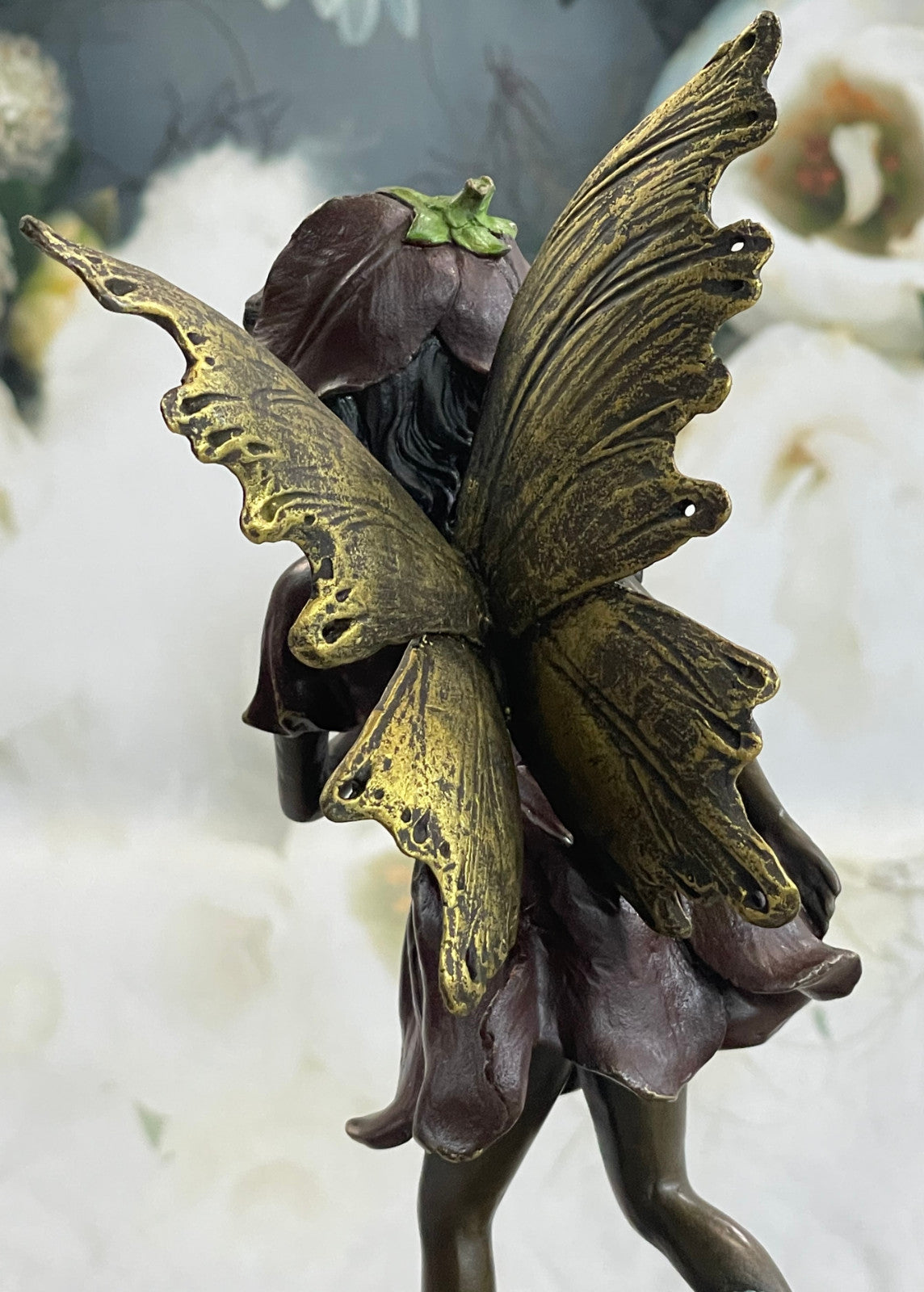Handcrafted bronze sculpture SALE Art Angel Butterfly Guardian Patina Gold