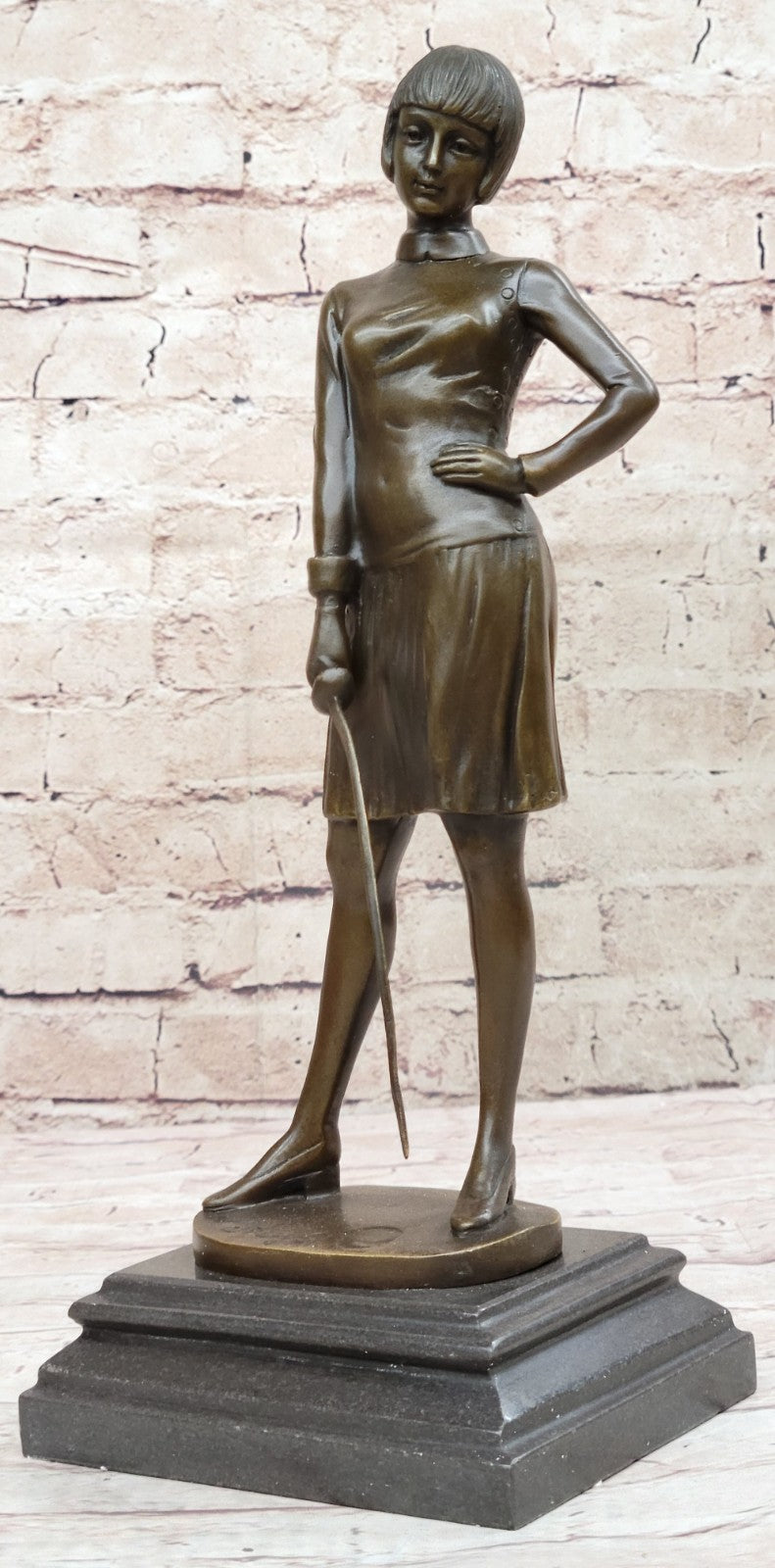 Hot Cast Fencer Sport Bronze Sculpture Home Office Trophy Marble Base Figurine