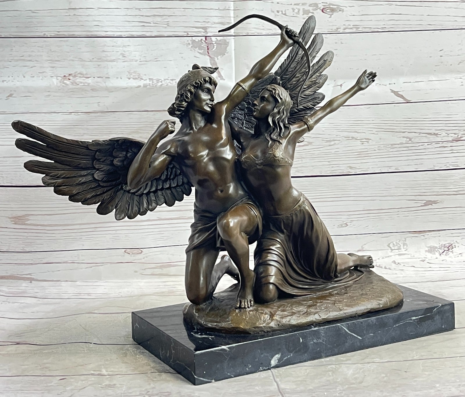 Bronze Anniversary Gift: Cupid & Psyche Love Sculpture by Cesaro Hand Made