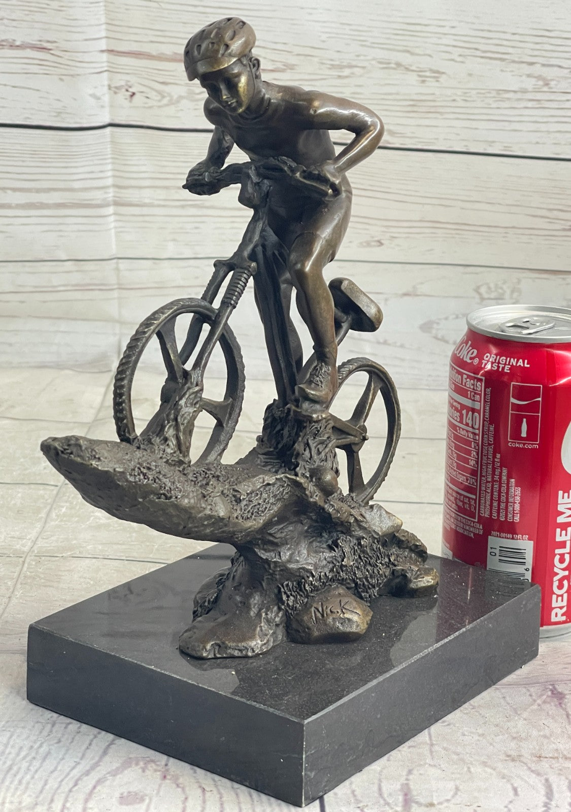 Heavy Solid Wrought Iron Bronze Sculpture Biking Sport Statue Man Bike Bicycle