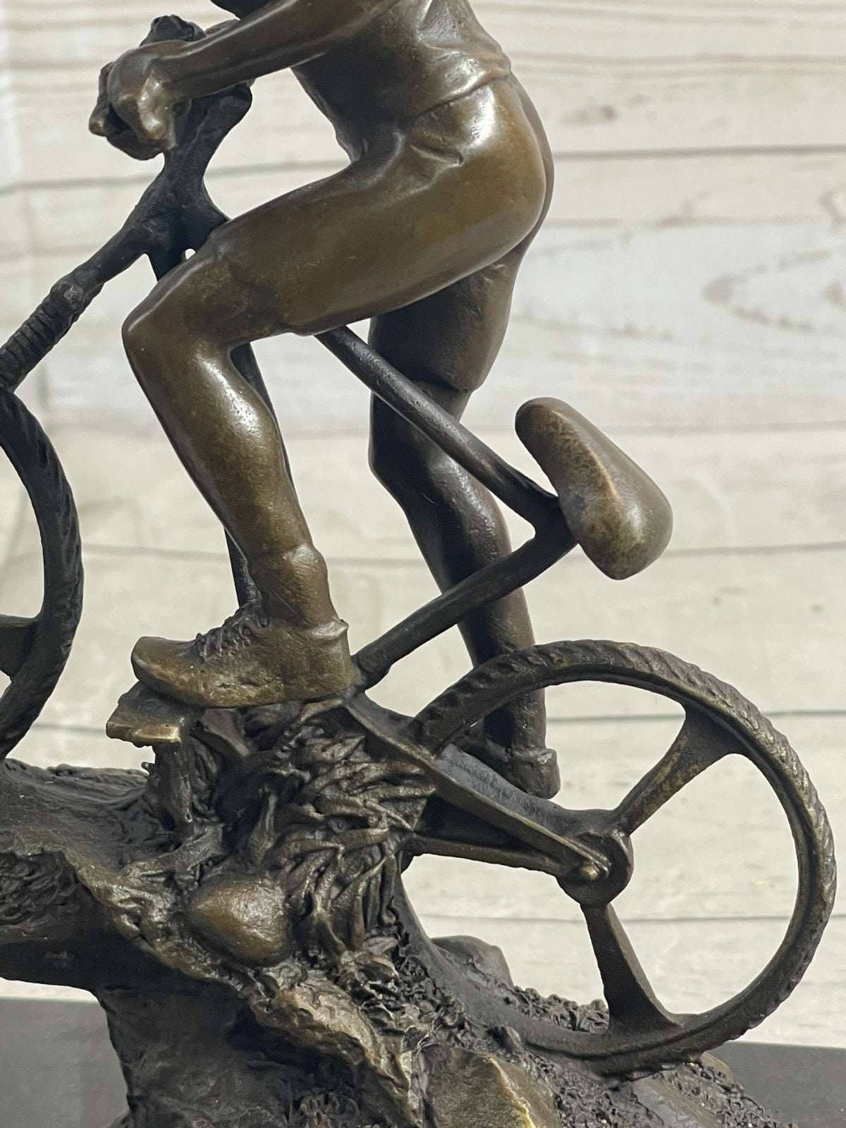 Heavy Solid Wrought Iron Bronze Sculpture Biking Sport Statue Man Bike Bicycle