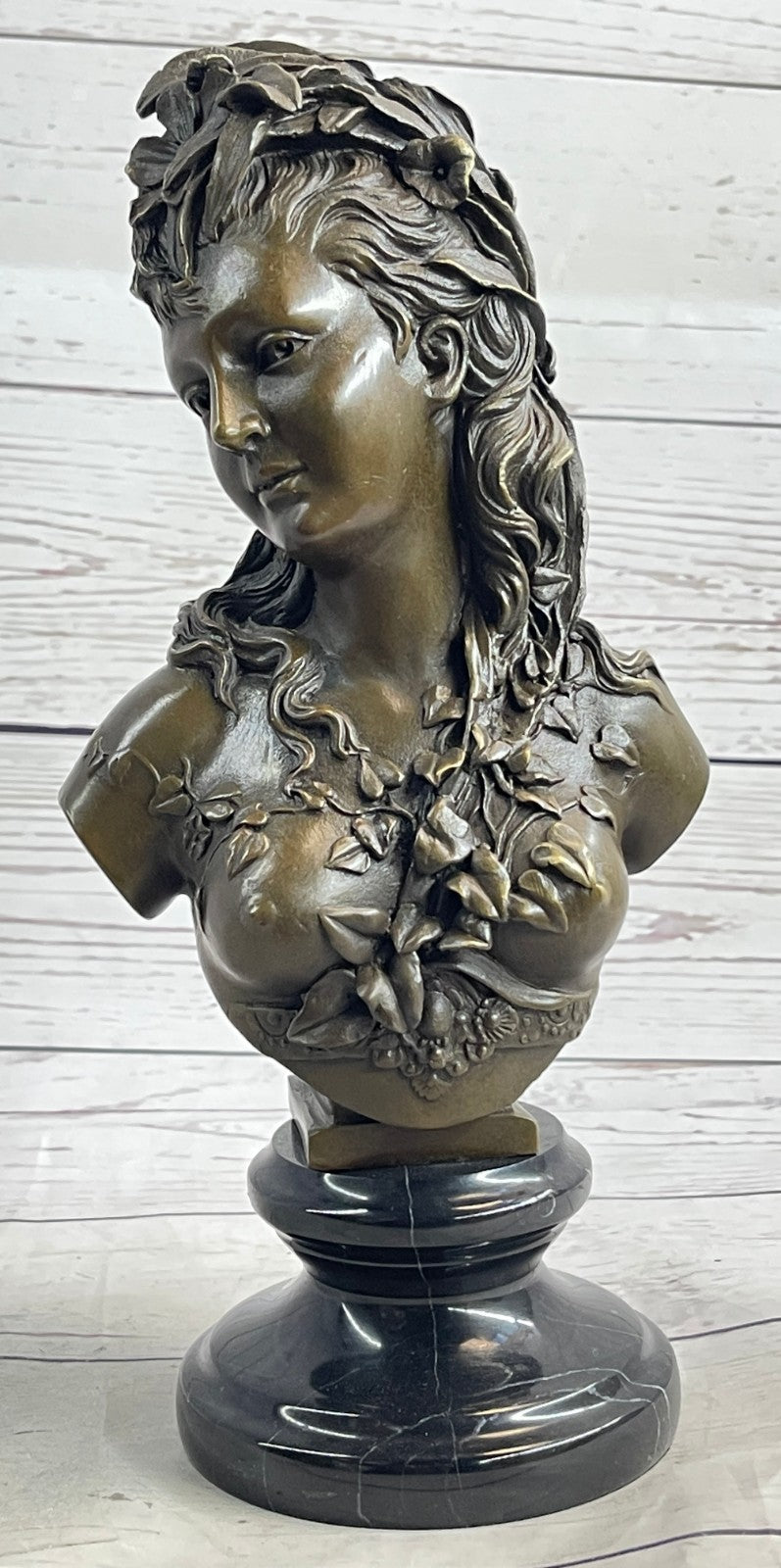 Grecian Goddess Elegant Classic Nude Female Portrait Bust Bronze Marble Statue