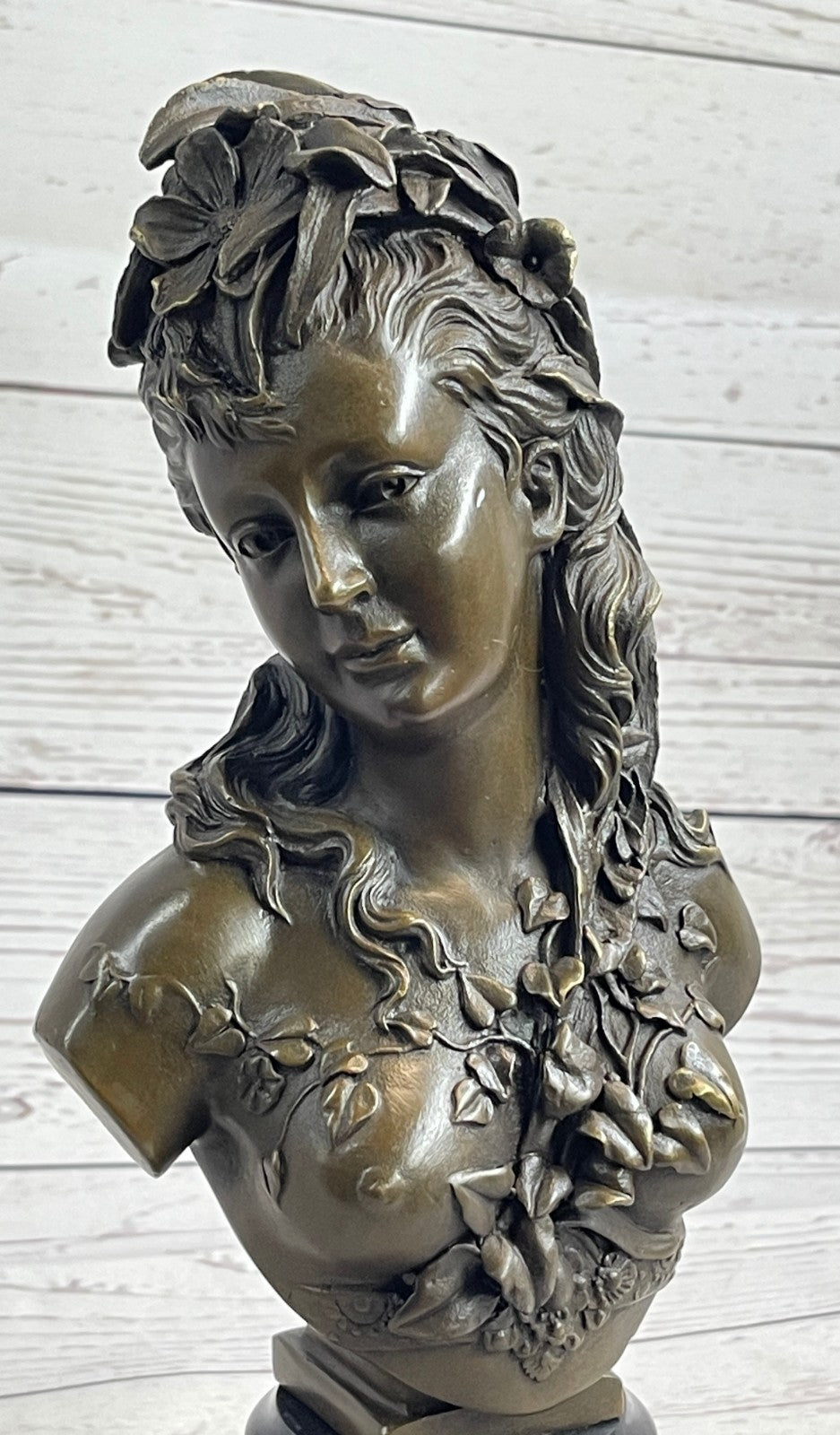 Grecian Goddess Elegant Classic Nude Female Portrait Bust Bronze Marble Statue