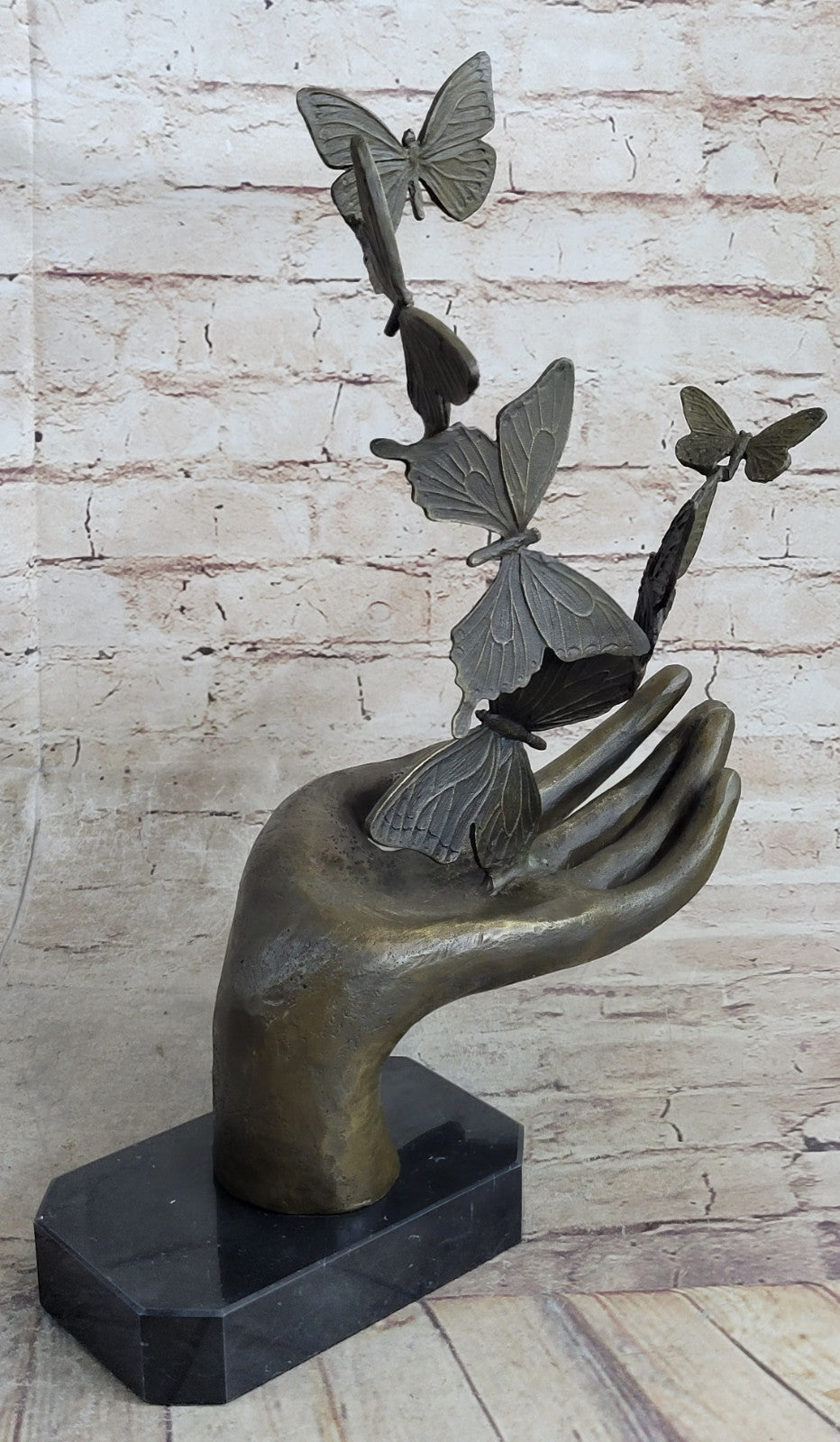 Miguel Lopez Known as Milo Signed Bronze Hand with Butterfly Sculpture Gift