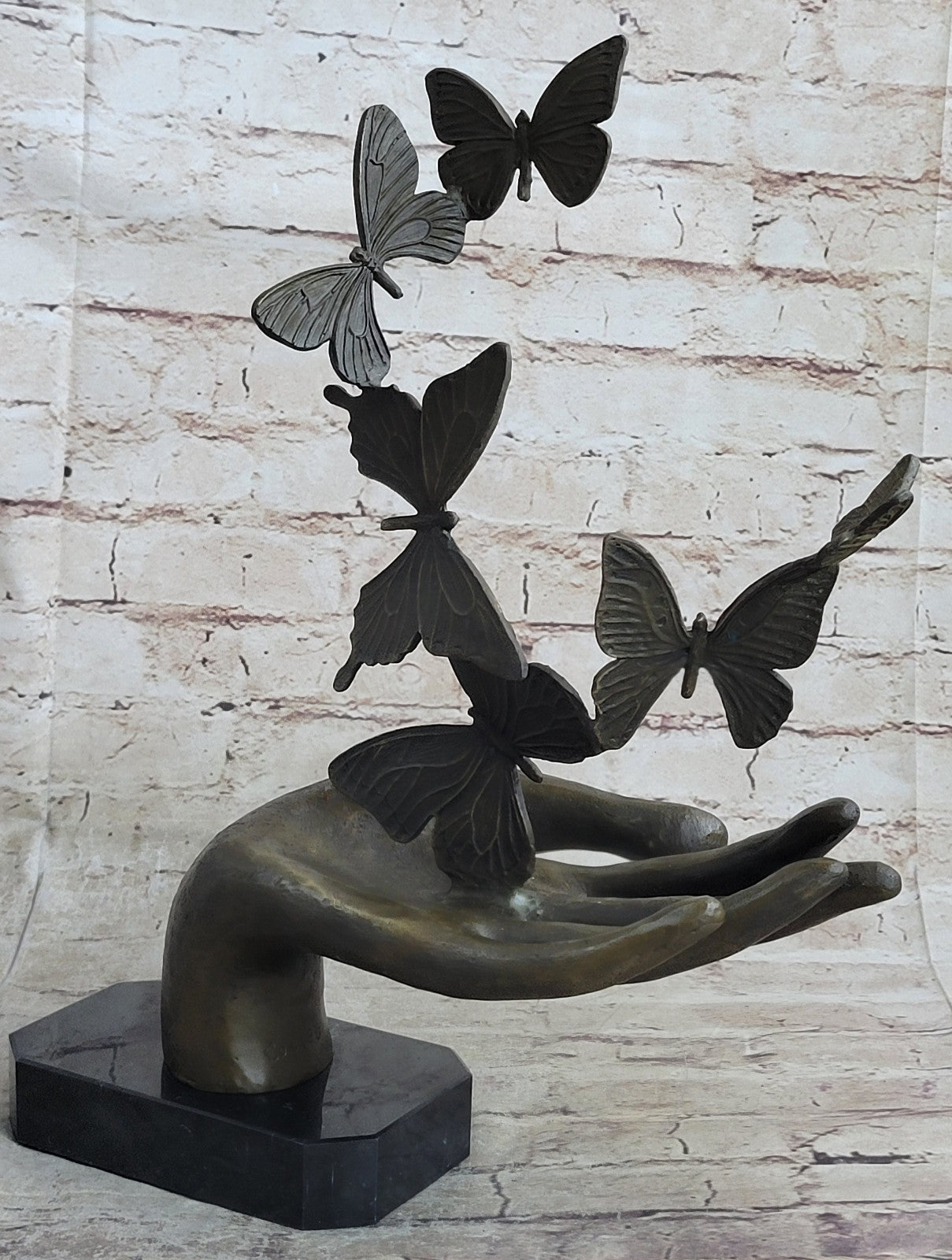 Miguel Lopez Known as Milo Signed Bronze Hand with Butterfly Sculpture Gift