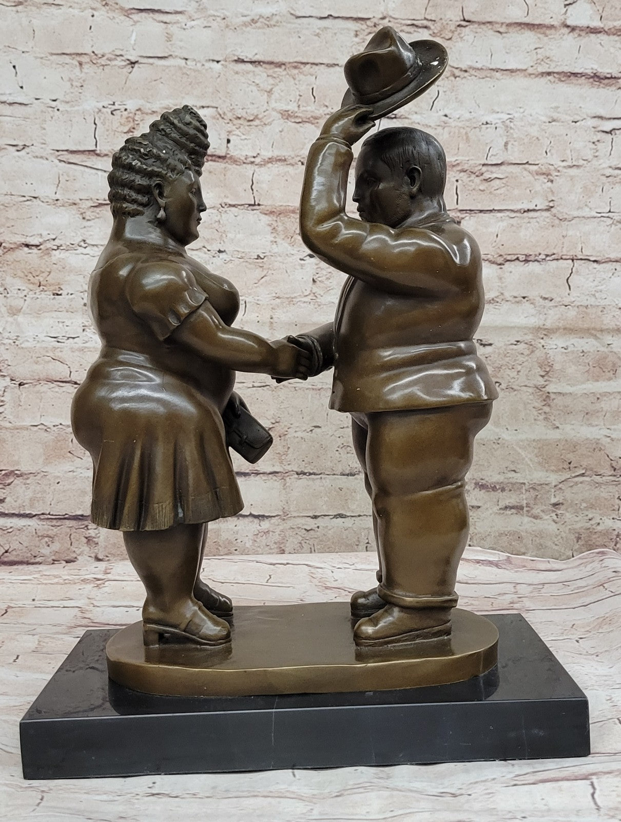 Abstract Modern Art English Man and Woman Bronze Sculpture Signed Botero Figure