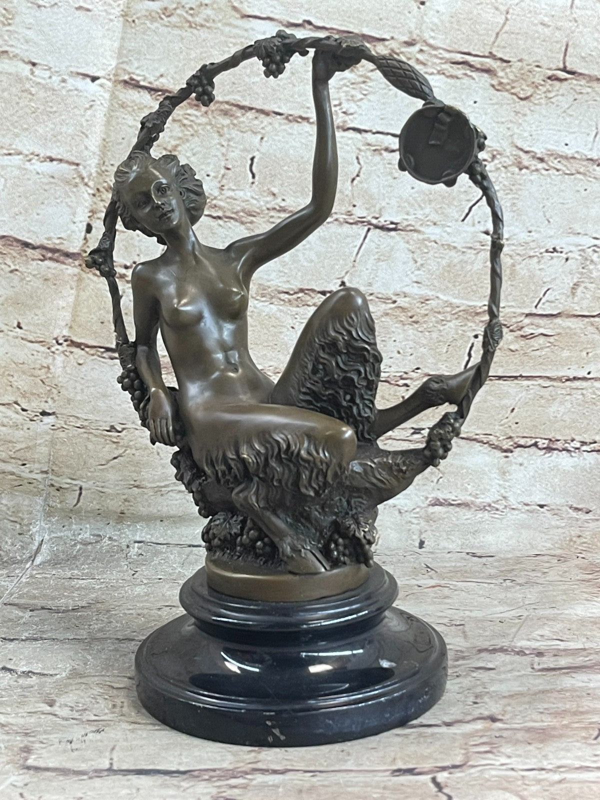 BRONZE NUDE FEMALE WOMAN GIRL SCULPTURE FAUN MYTHOLOGY SATYR STATUE COLLECTOR NR