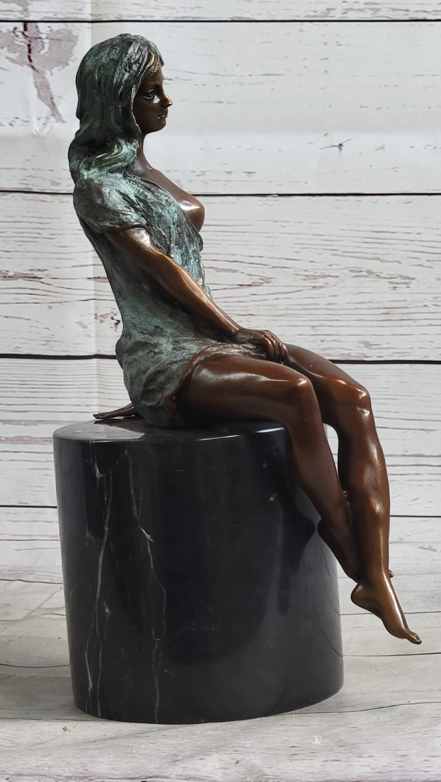 Bronze Naked Girl Statue Sitting Nude Woman Sculptures Mens Dorm Decor Figurine