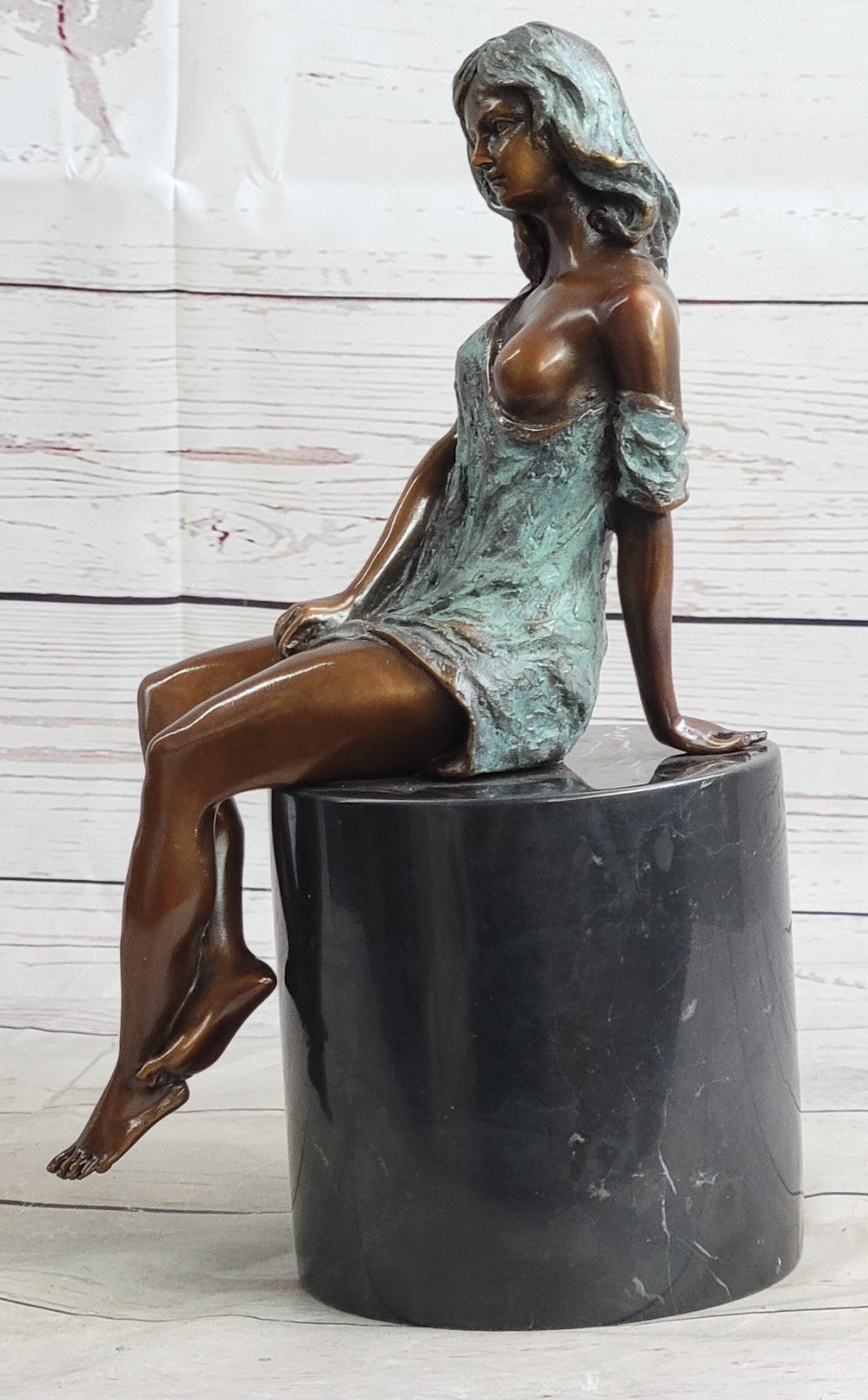 Bronze Naked Girl Statue Sitting Nude Woman Sculptures Mens Dorm Decor Figurine