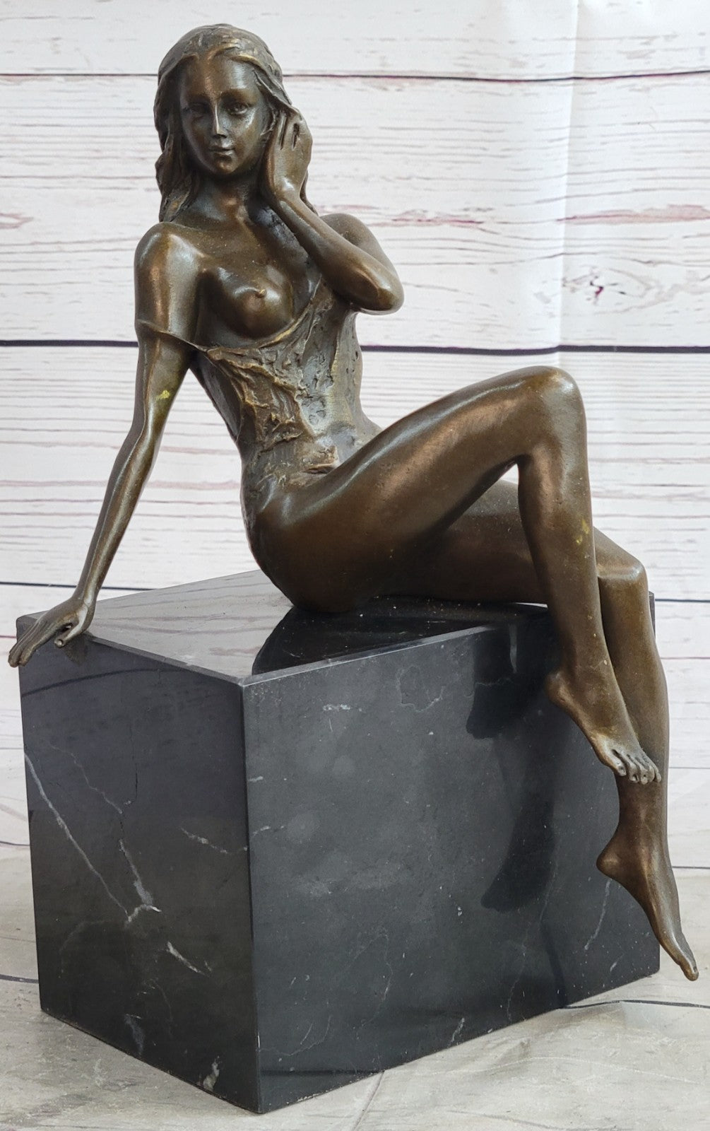 Signed Original Artwork Abstract Nude Female Bronze Marble Sculpture Statue Sale