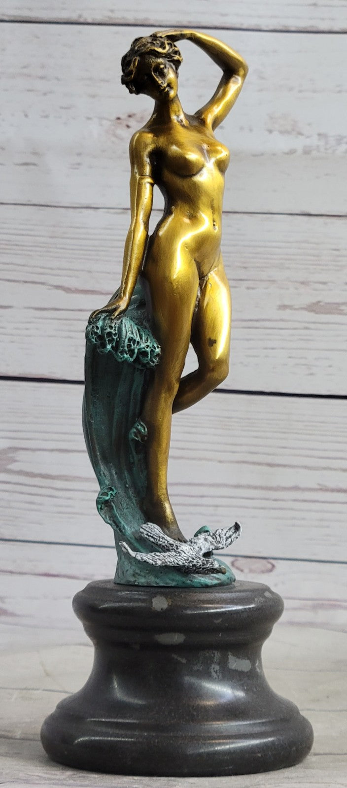 VINTAGE SOLID BEAUTIFUL BRONZE FEMALE NUDE ORIGINAL PATINA 10" DECOR