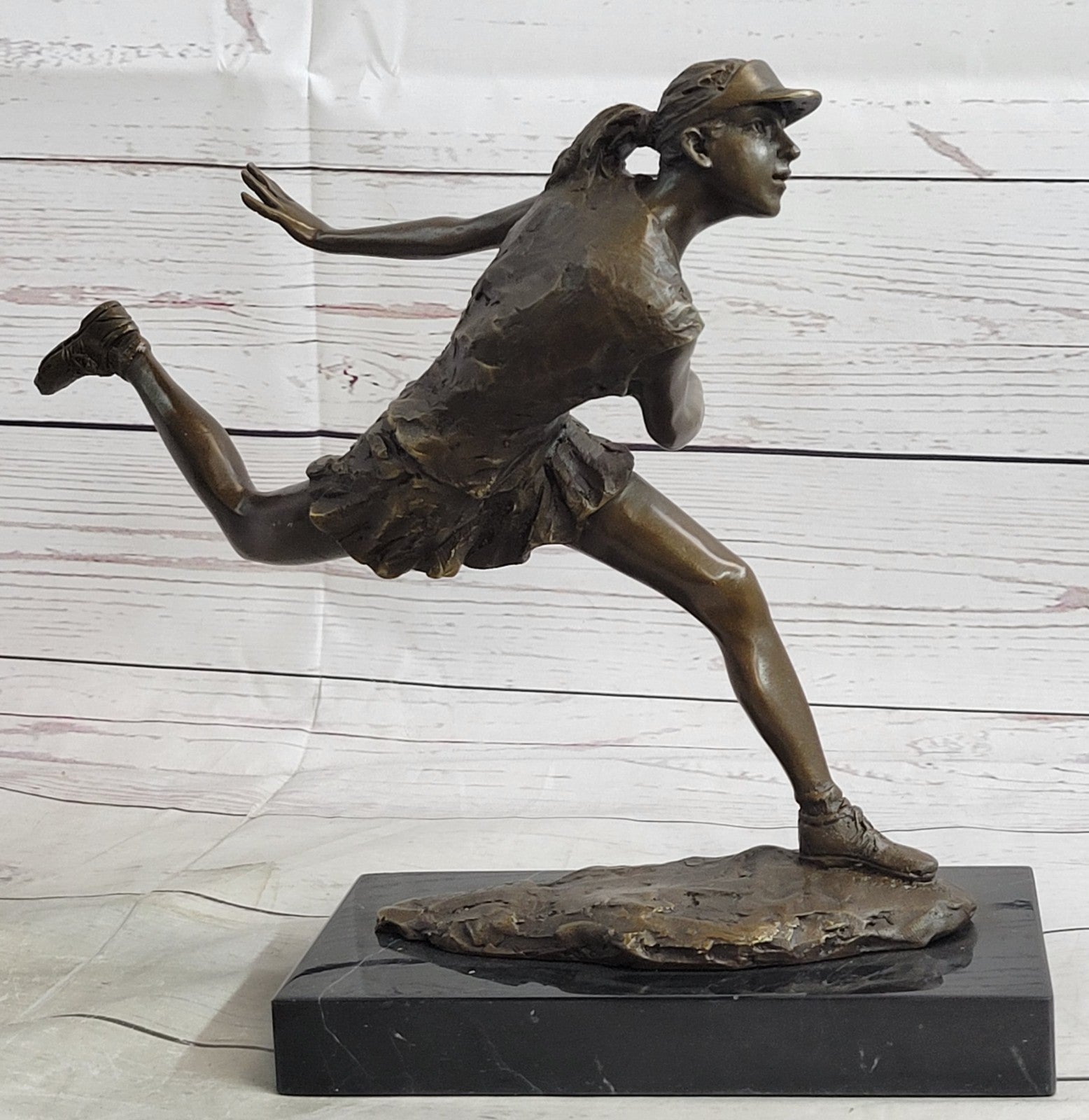 Bronze Trophy Sport Memorabilia Collectible Girl Tennis Player Bronze Sculpture