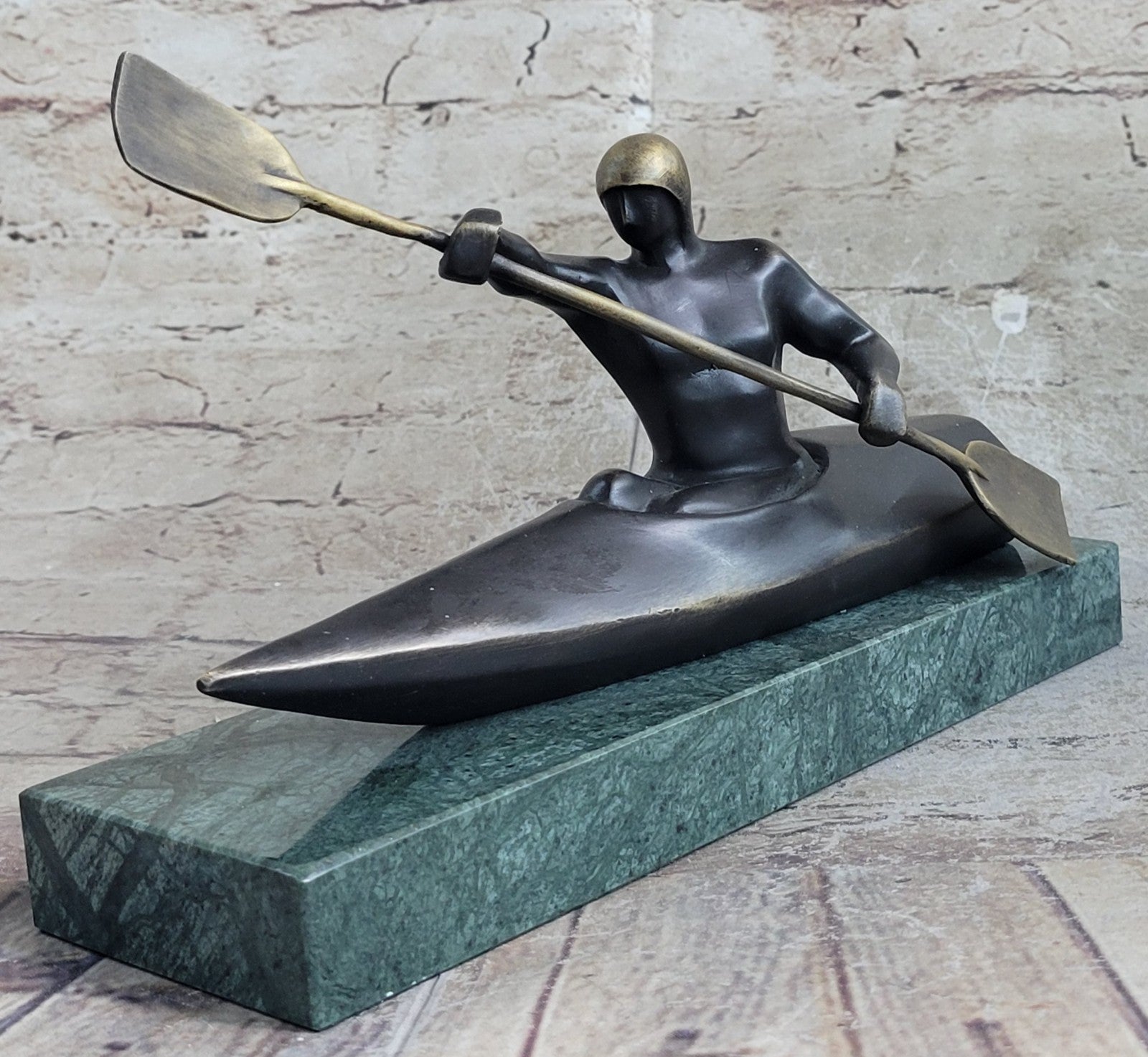 100% Solid Bronze by Lost Wax Method Man Canoer Mid Century Masterpiece Figurine