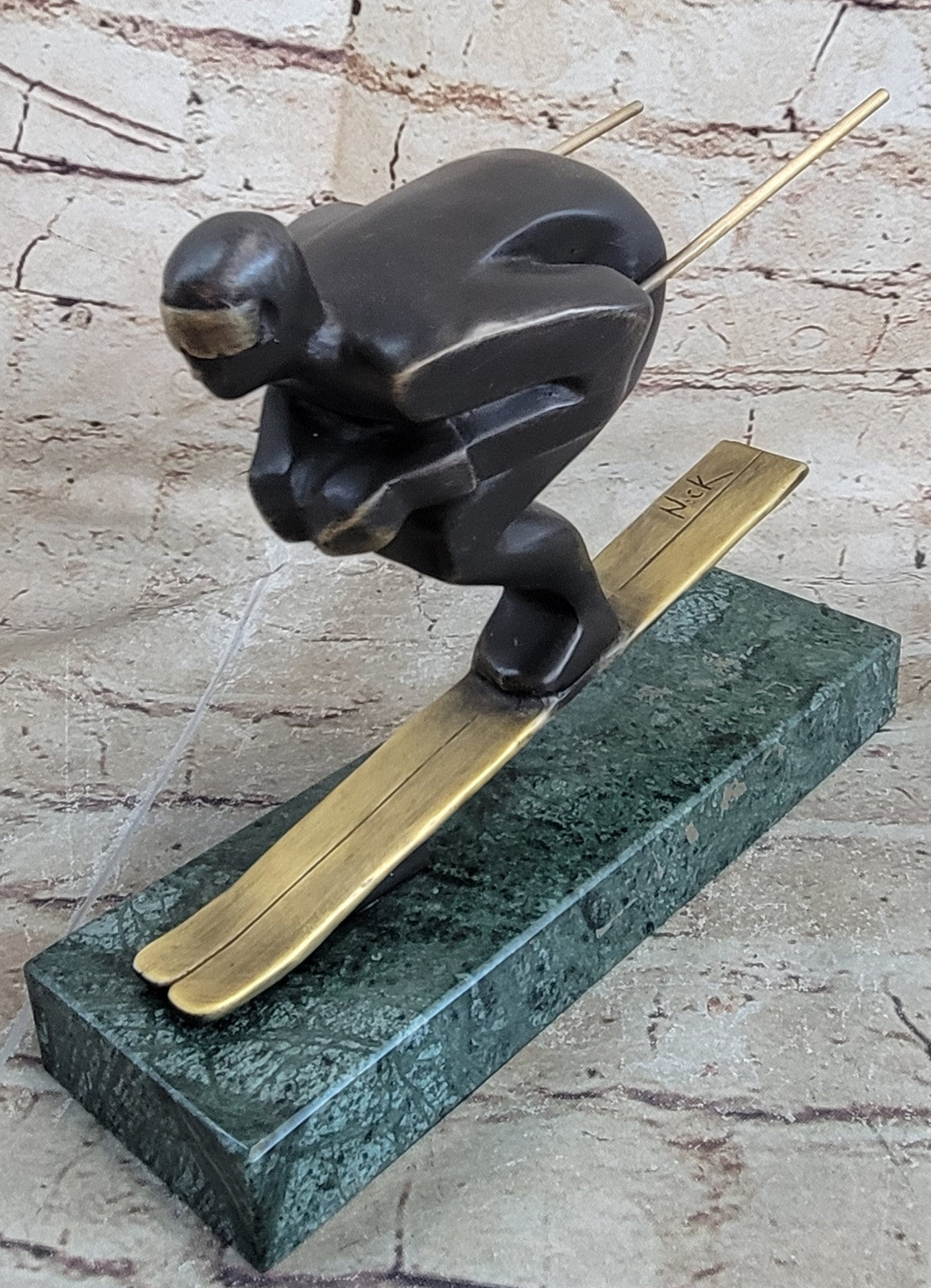 Handcrafted An exceptional Art Deco 100% Real bronze sculpture of a ski-jumper