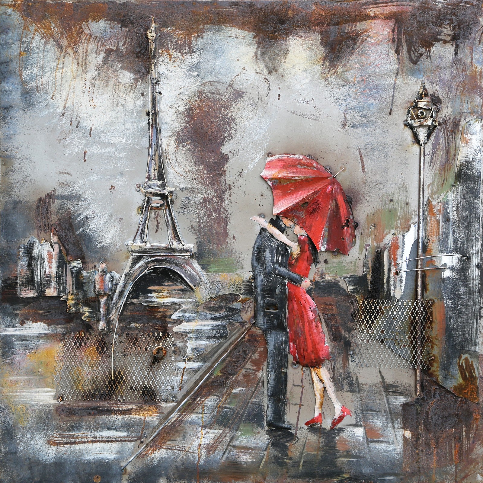 Eiffel Tower Wall Art Primo Mixed Media Hand Painted Iron Wall Sculpture 32x32