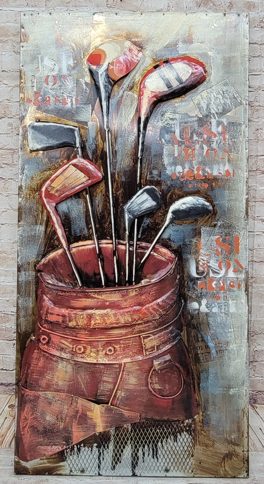 Wrapped Canvas Graphic Fine Art 3-D Oil Painting of Golf Bag with Clubs Figure