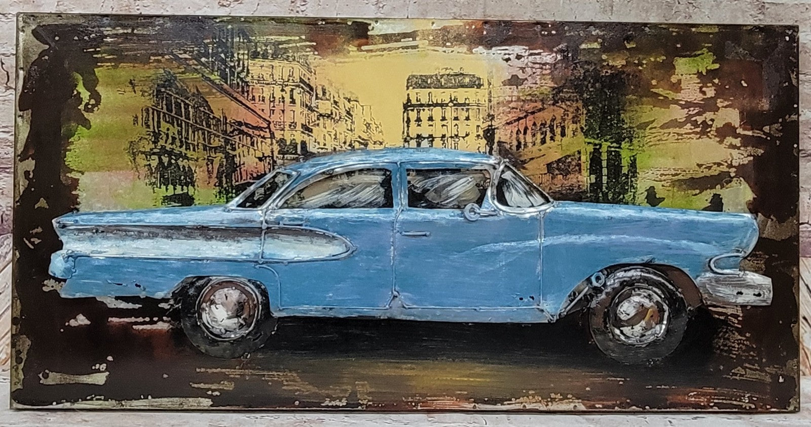 Blue American Muscle Car – 3 Dimensional Painting Hand Made Fine Art