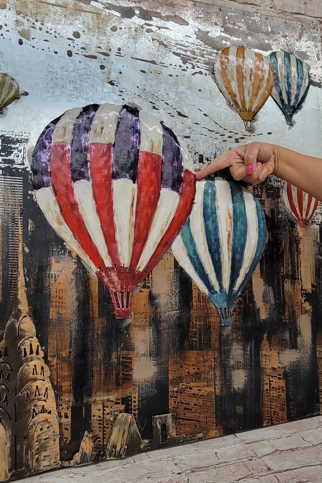 Original Acrylic Painting on Metal Canvas, Hot Air Balloons Over New York, Art