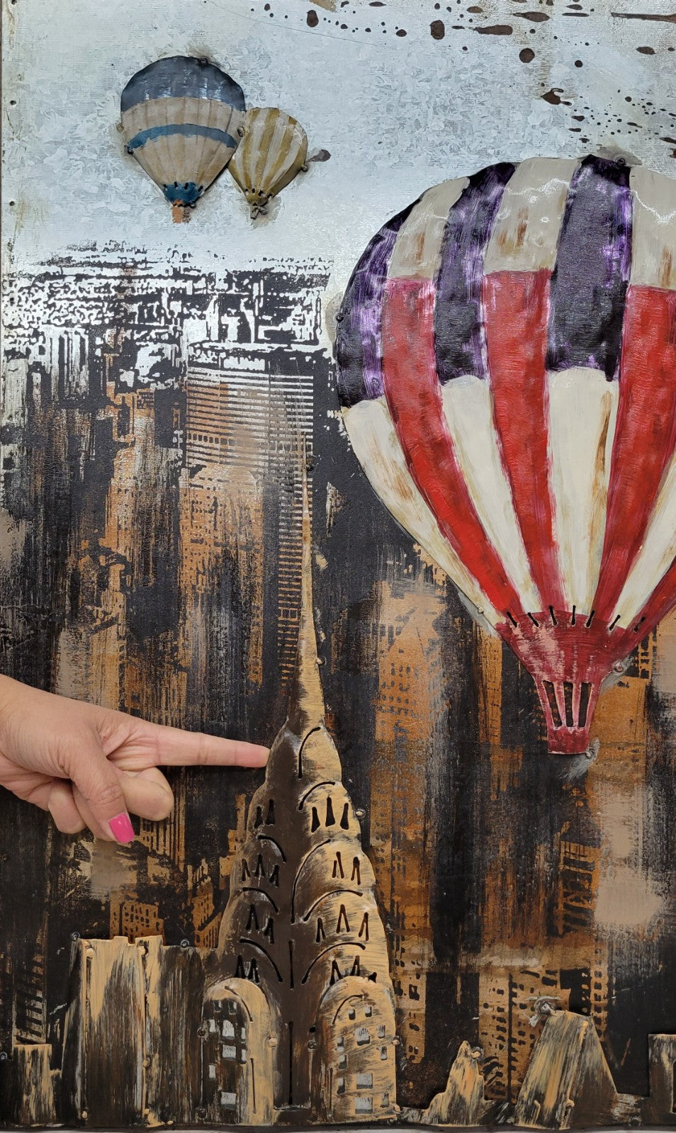 Original Acrylic Painting on Metal Canvas, Hot Air Balloons Over New York, Art