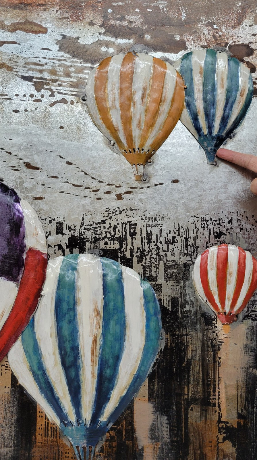 Original Acrylic Painting on Metal Canvas, Hot Air Balloons Over New York, Art