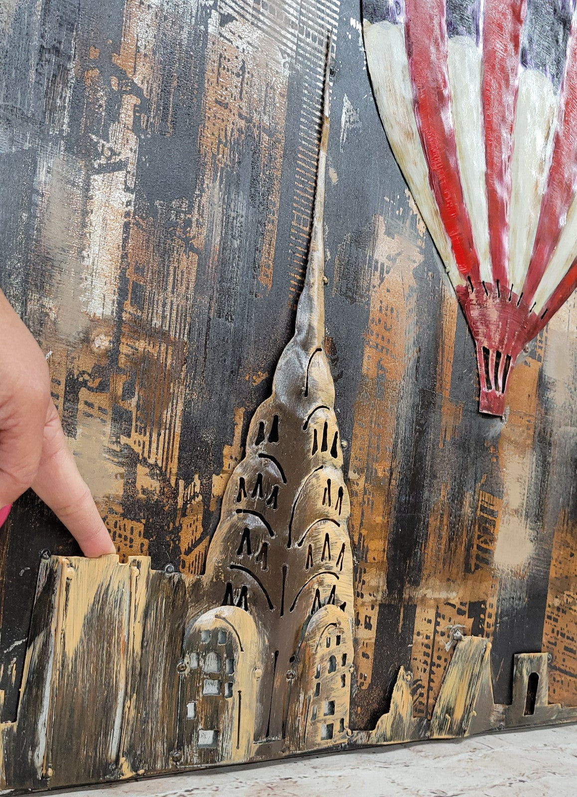 Original Acrylic Painting on Metal Canvas, Hot Air Balloons Over New York, Art