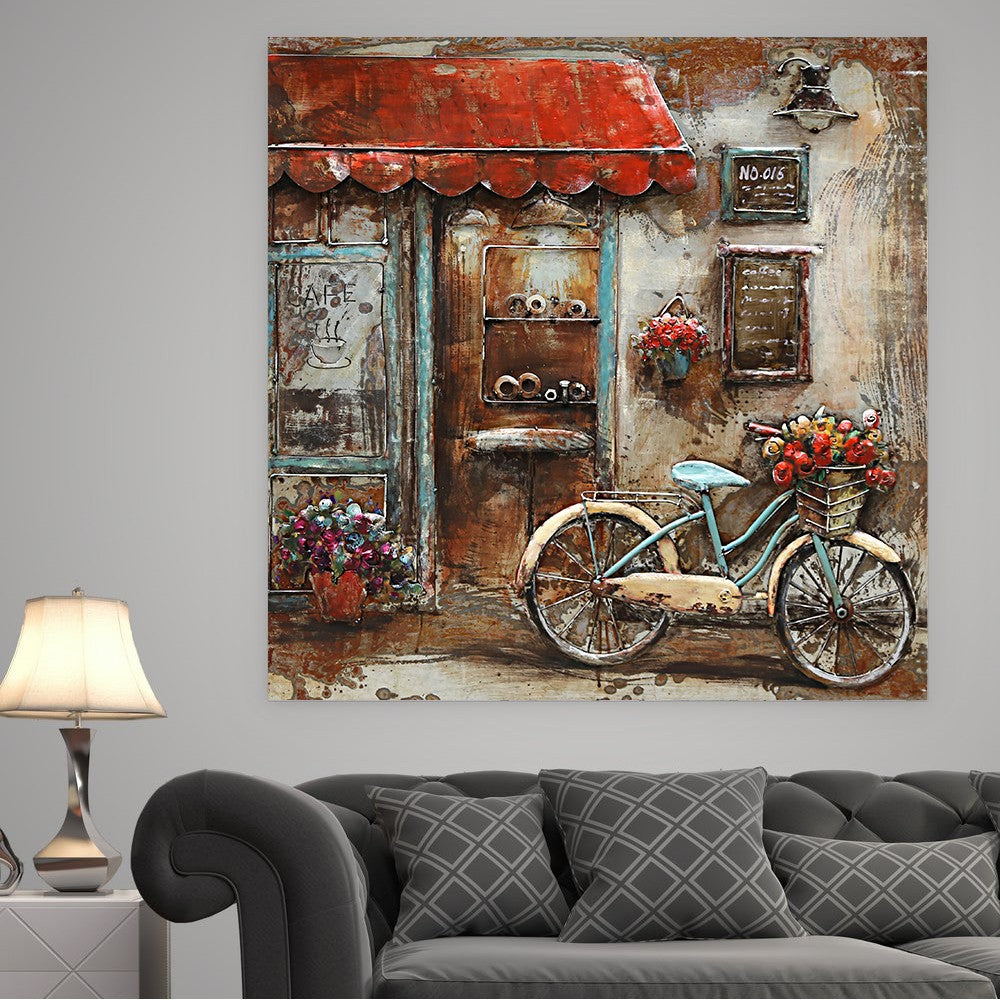 Built Solid and Ready to Hang Bistro Restaurant Large 32 by 32 Inches Artwork Art