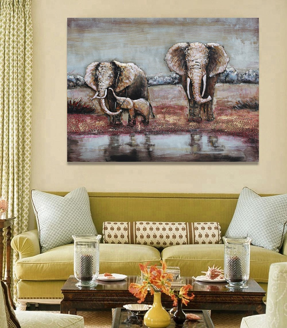"Abstract Colorful Elephant" All Metal Canvas Wall Art Home office Decoration