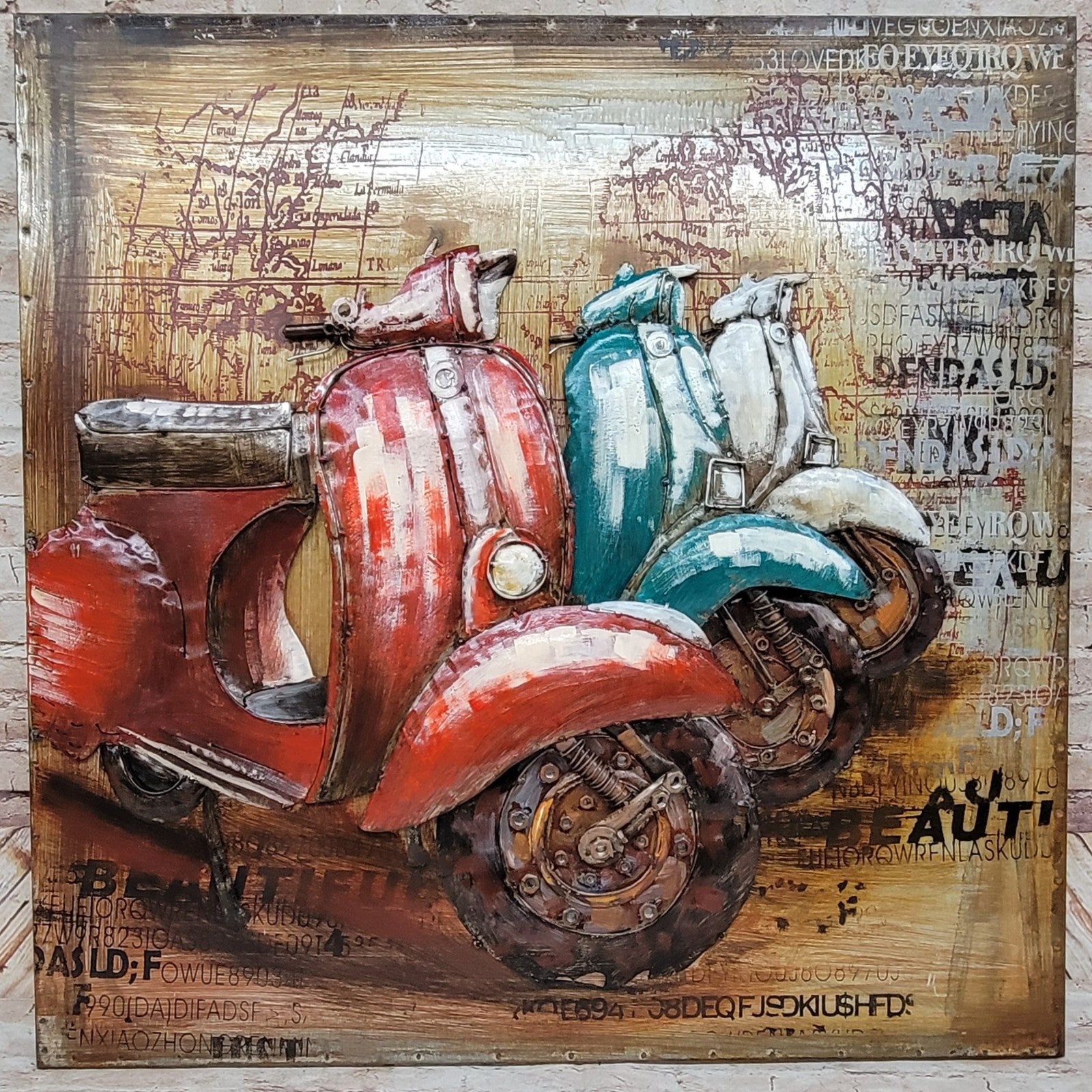 European 3D painting metal 32 x32 Inches Vespa Scooter Motor Bike Decor