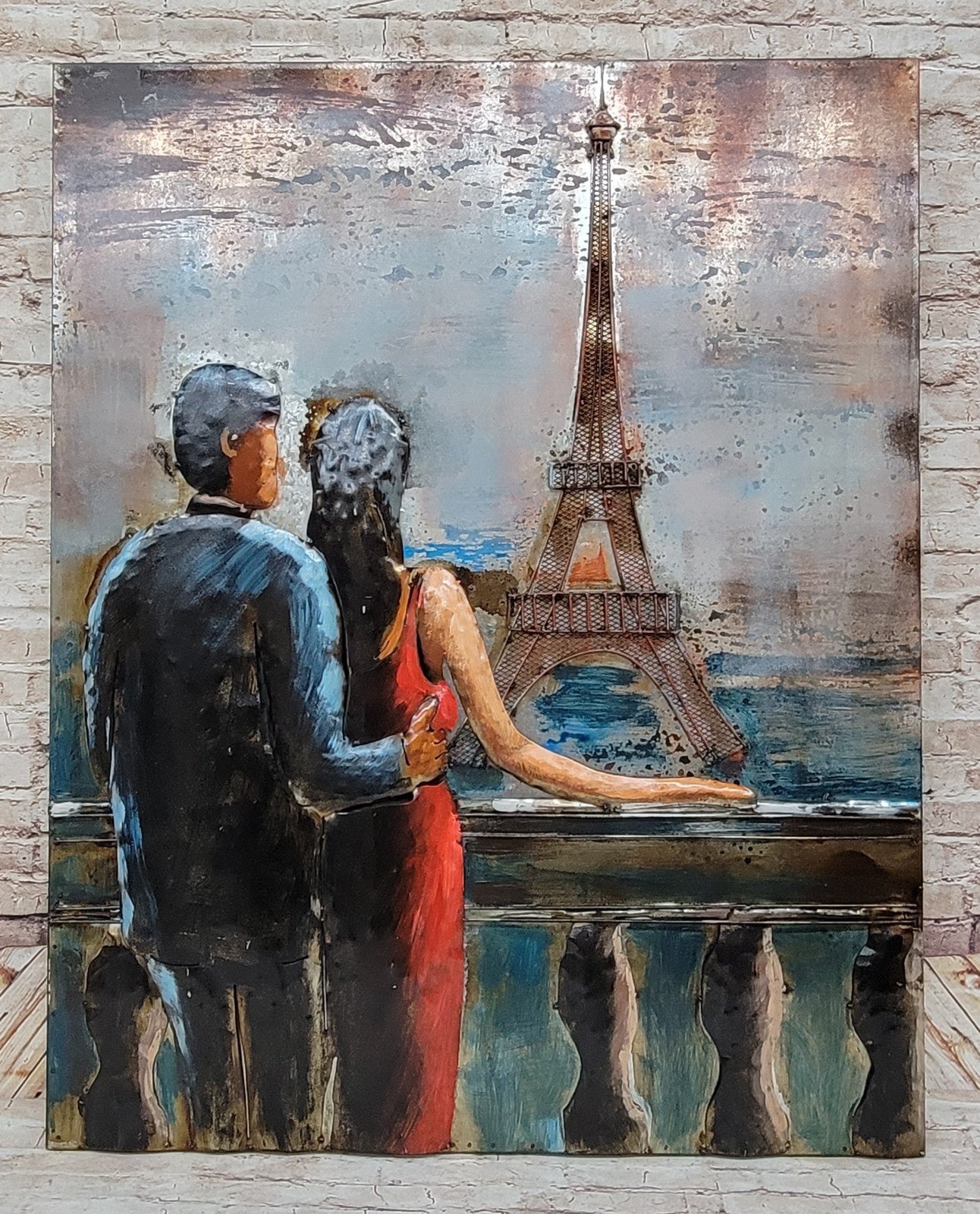 Wall Mount Ready to Hang Romantic Scene in Parise France Detailed Artwork