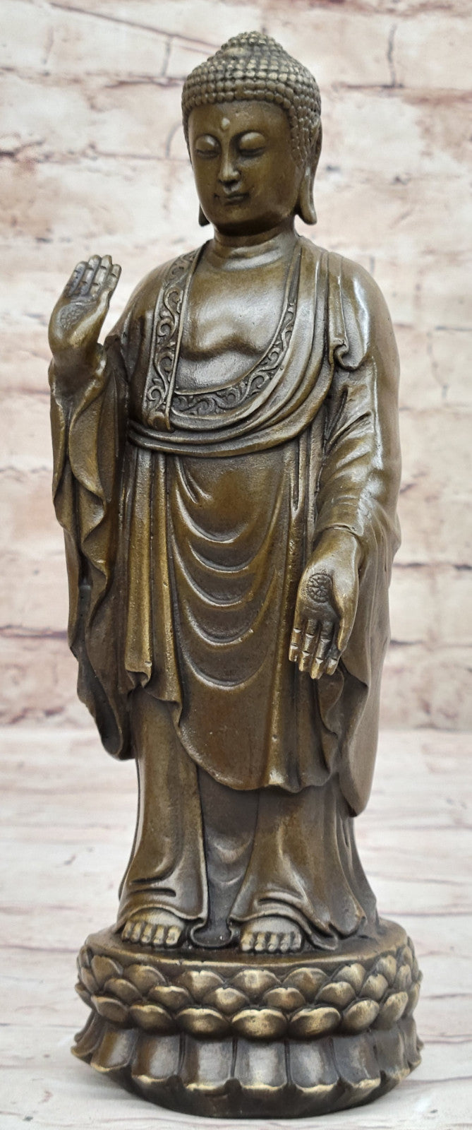 Signed Original Artwork by Miguel Lopez Standing Tall Buddha Bronze Statue