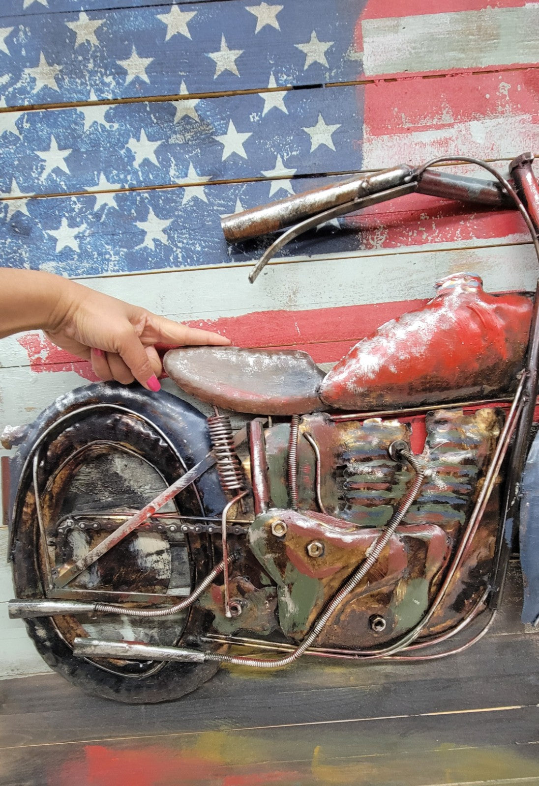 "Motorcycle 1" Harley Davidson Mixed Media Hand Painted Iron Wall Sculpture