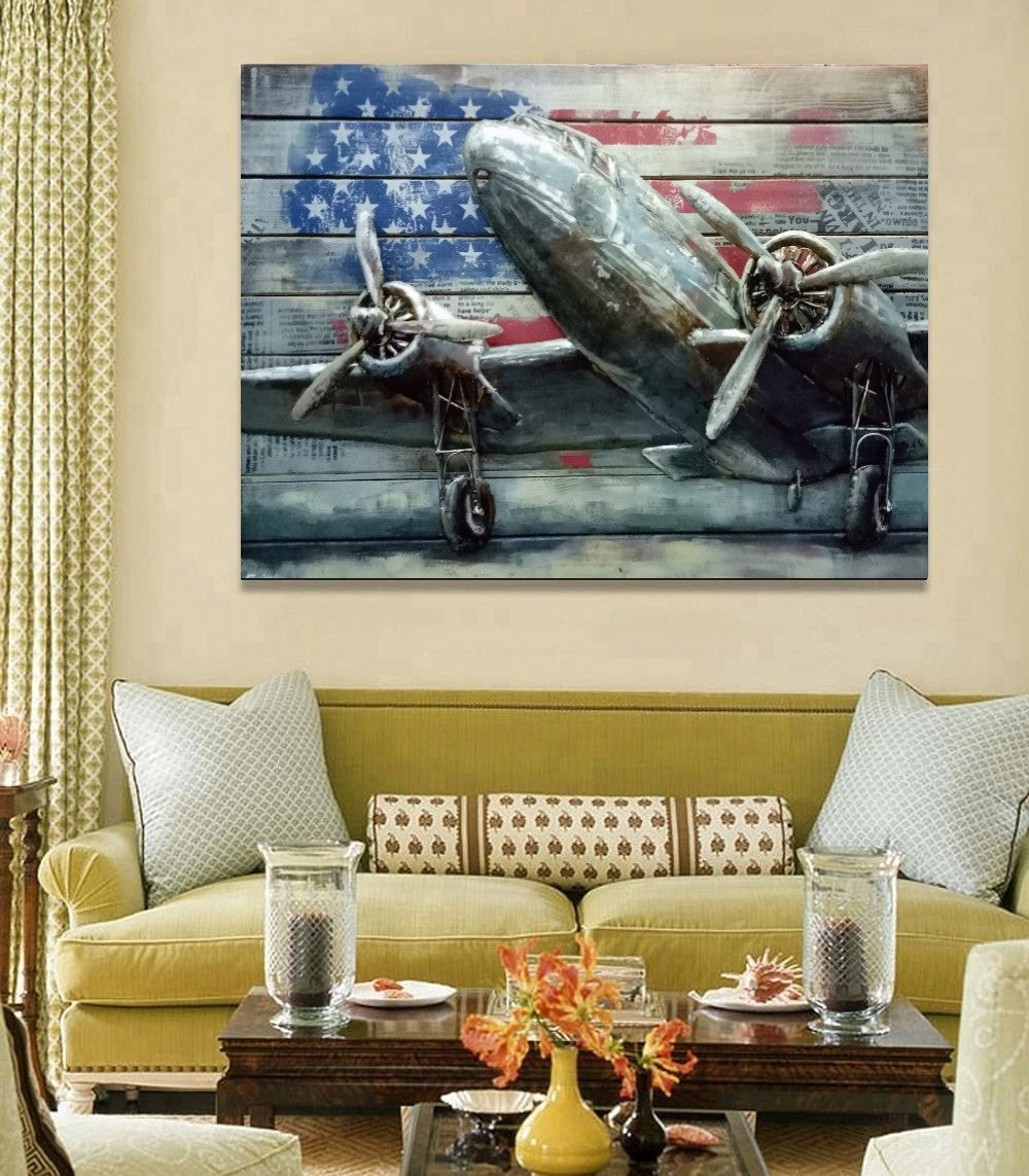 Framed design home art decor metal handmade American wood decor 3d wall art painting