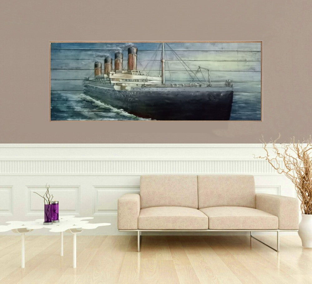 Metal wall decor beautiful handmade natural scenery painting Boat 3d metal Hand Made