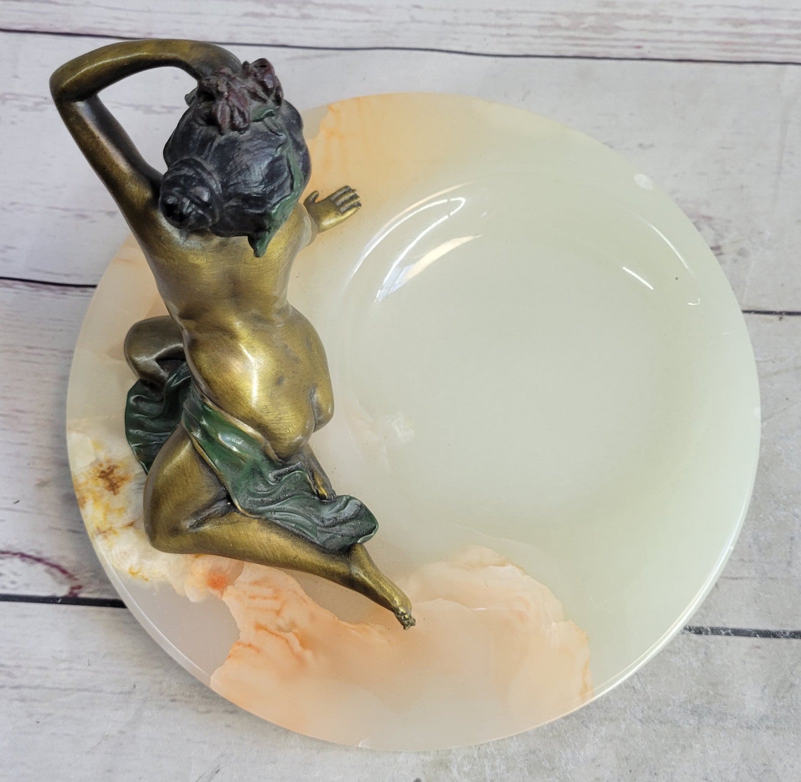 Milo Art Deco Nude Lady Bronze Ashtray Onyx Base Erotic Female Sculpture