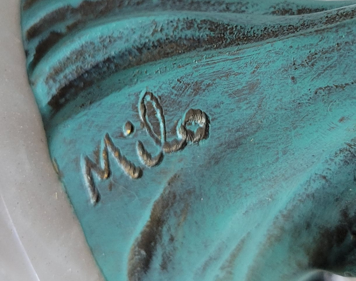 Milo Art Deco Nude Lady Bronze Ashtray Onyx Base Erotic Female Sculpture