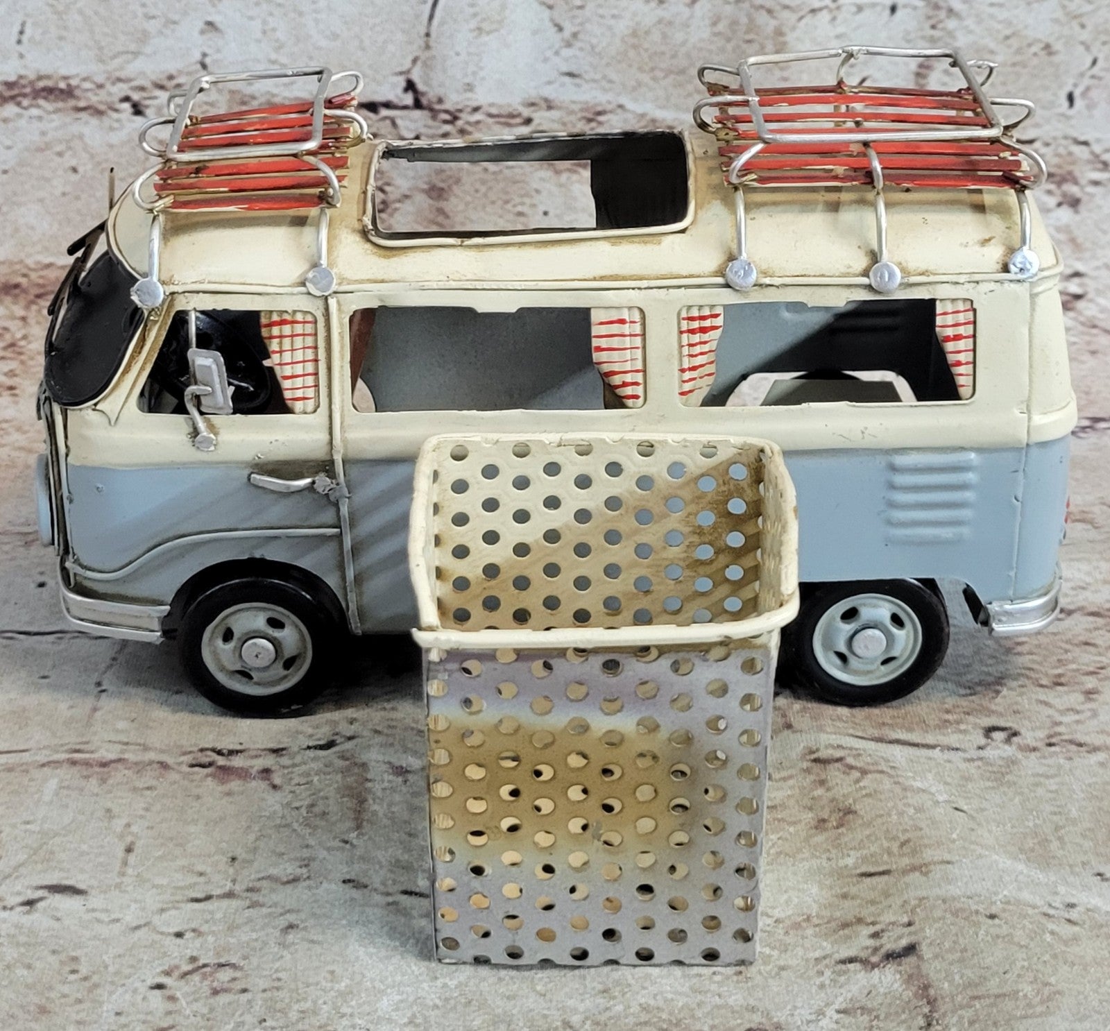 Vintage Metal Handmade VW Camper Bus model with Pen Holder Van Model