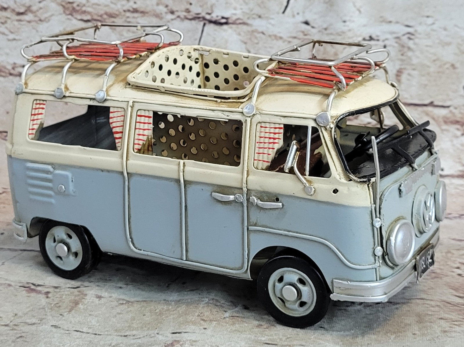 Vintage Metal Handmade VW Camper Bus model with Pen Holder Van Model