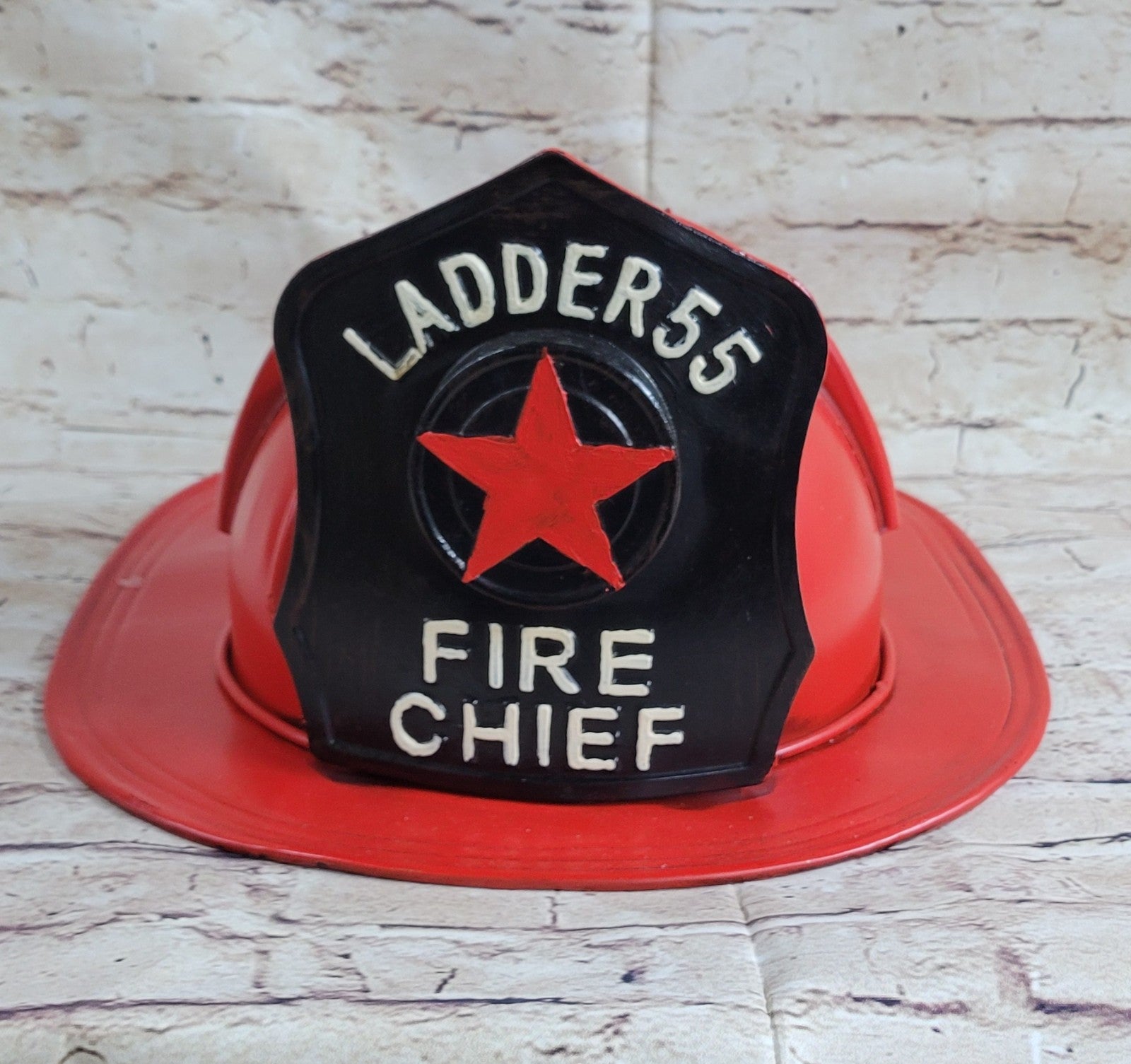 Ladder 55 Vintage Tin Metal Fire Chief Firefighter Hat Figurine Gift