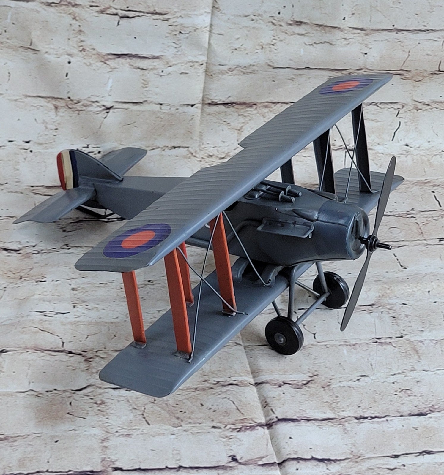 COLLECTIBLE RETRO AIRPLANE TIN TOY WITH Propeller PUSH ACTION Hand Made Decor