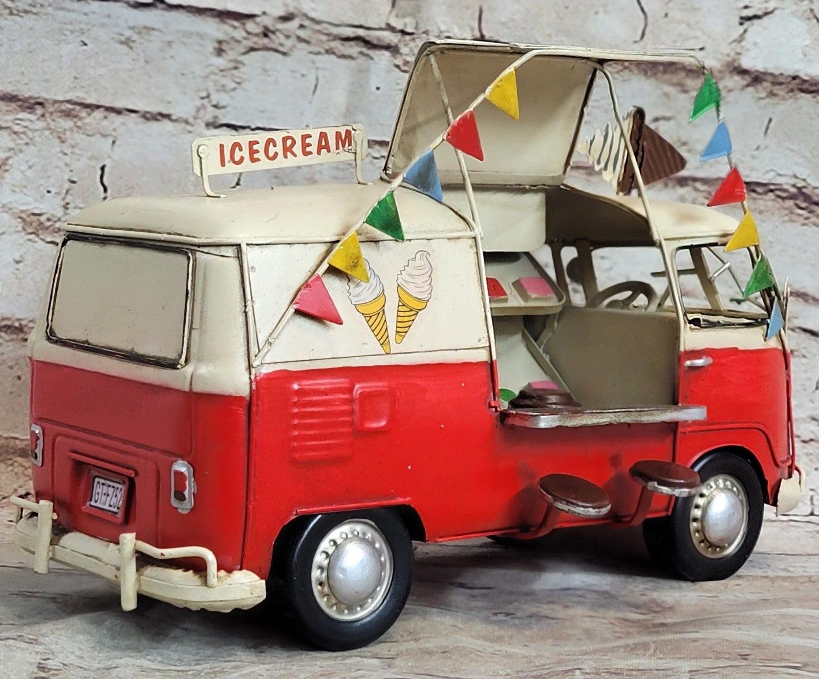Handmade Red / Yellow / White Vintage VW Ice Cream Van Model Volkswagen VW Car