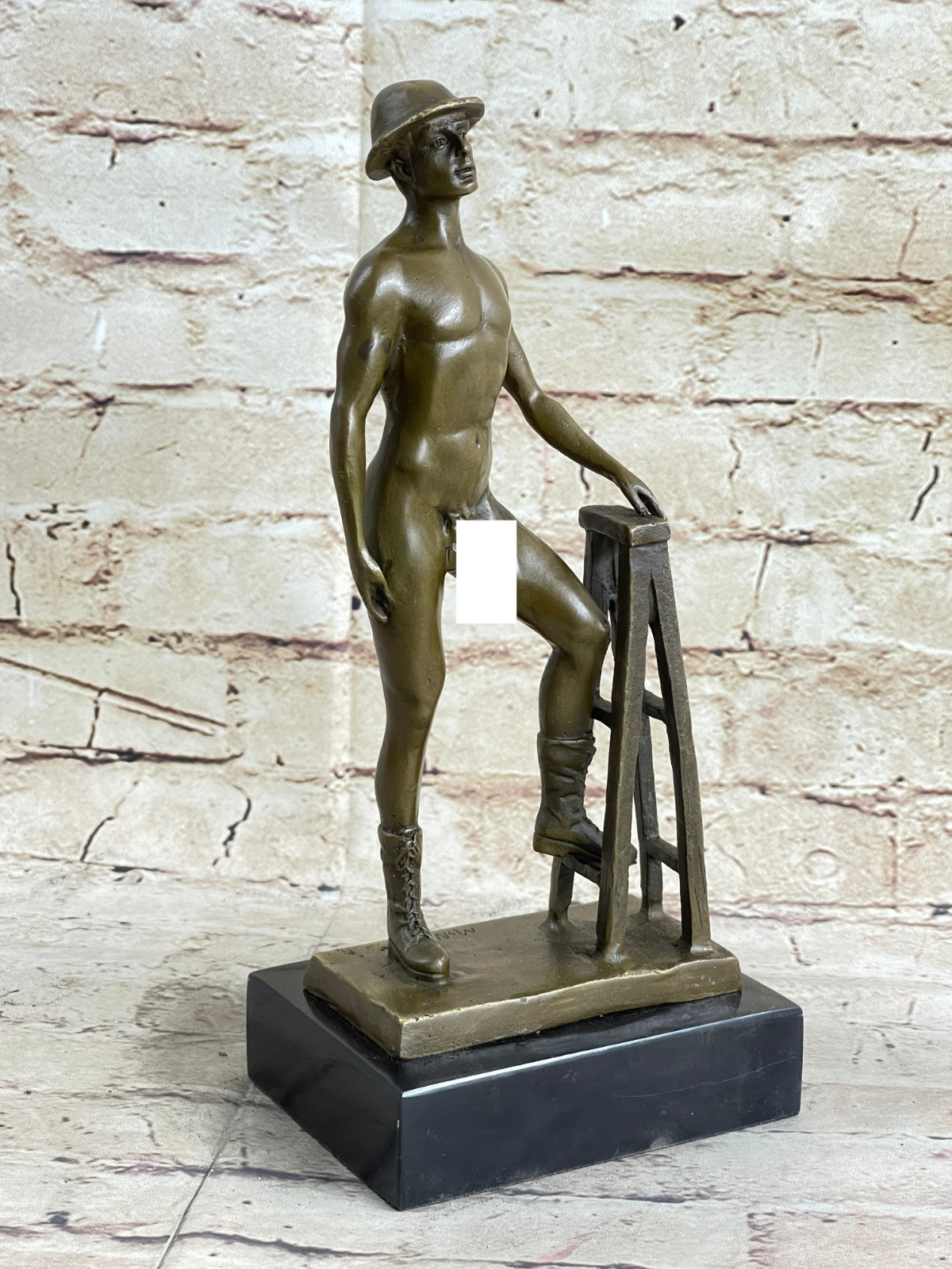 Signed Original Artwork Construction Worker Gay Solid Bronze Sculpture Nude Art
