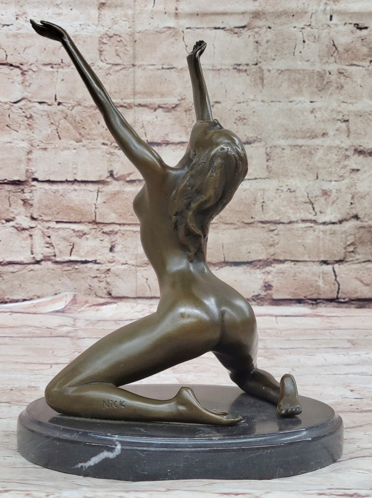 BRONZE NUDE GIRL ON THE BASE FIGURE ABSTRACT MODERN ART STATUE.SIGNED: Nick ART