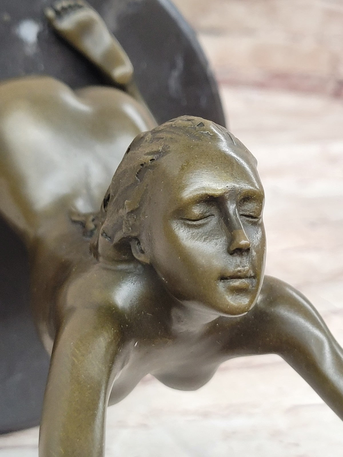 BRONZE NUDE GIRL ON THE BASE FIGURE ABSTRACT MODERN ART STATUE.SIGNED: Nick ART